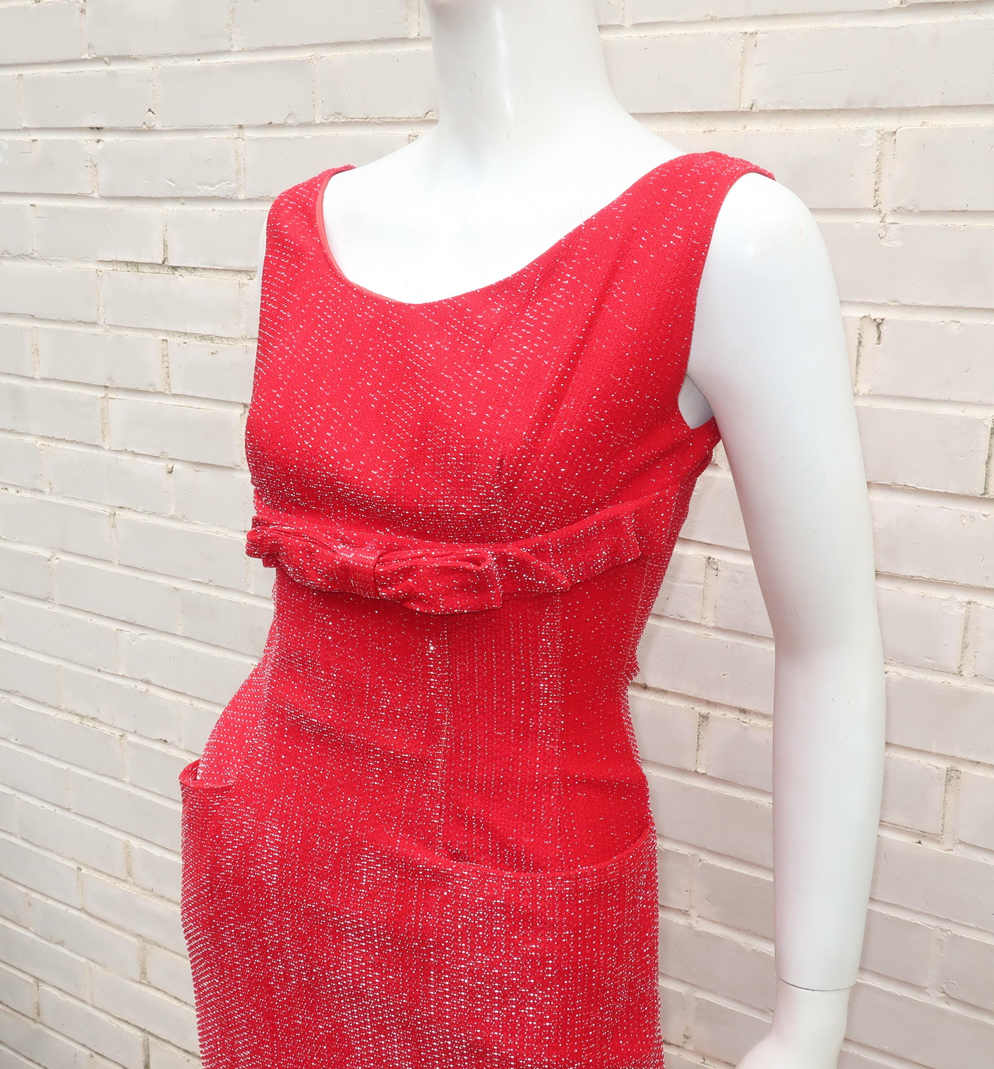 Red Silver Lamé Cocktail Wiggle Dress, 1950's For Sale 3