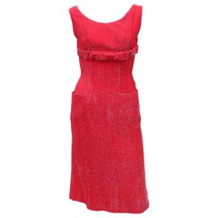 Red Silver Lamé Cocktail Wiggle Dress, 1950's