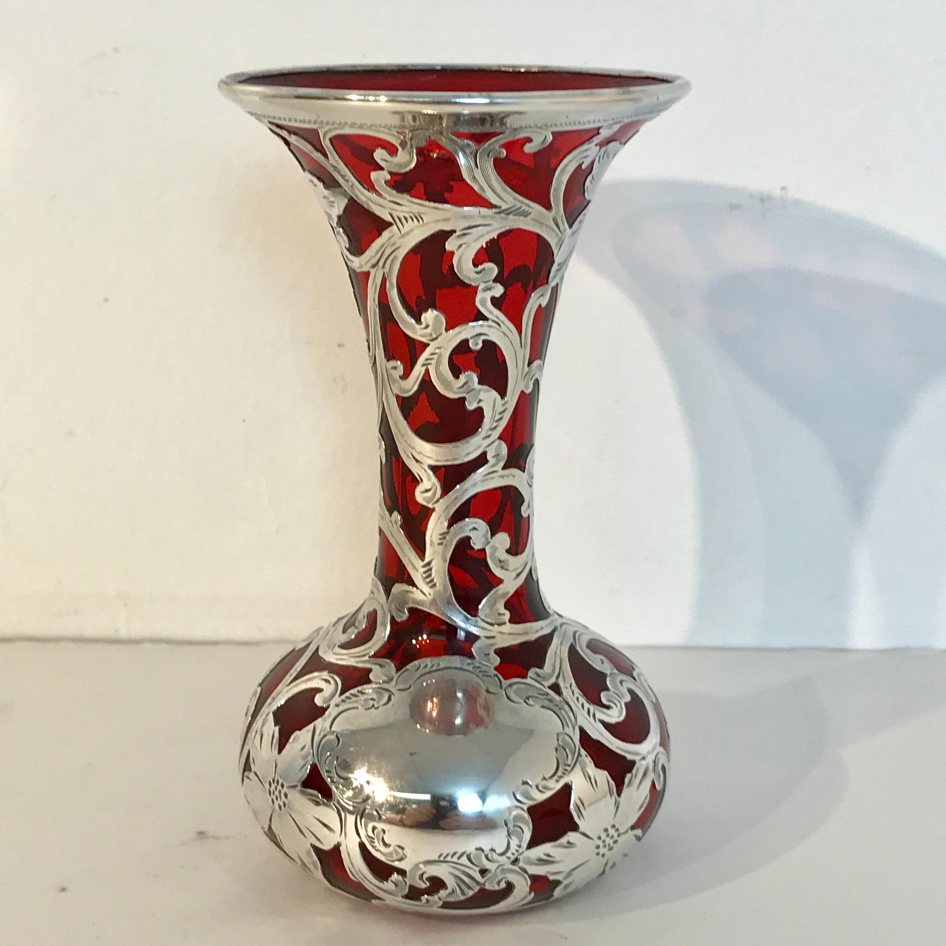Red Silveroverlay Vase, by Alvin Silver Co. 1