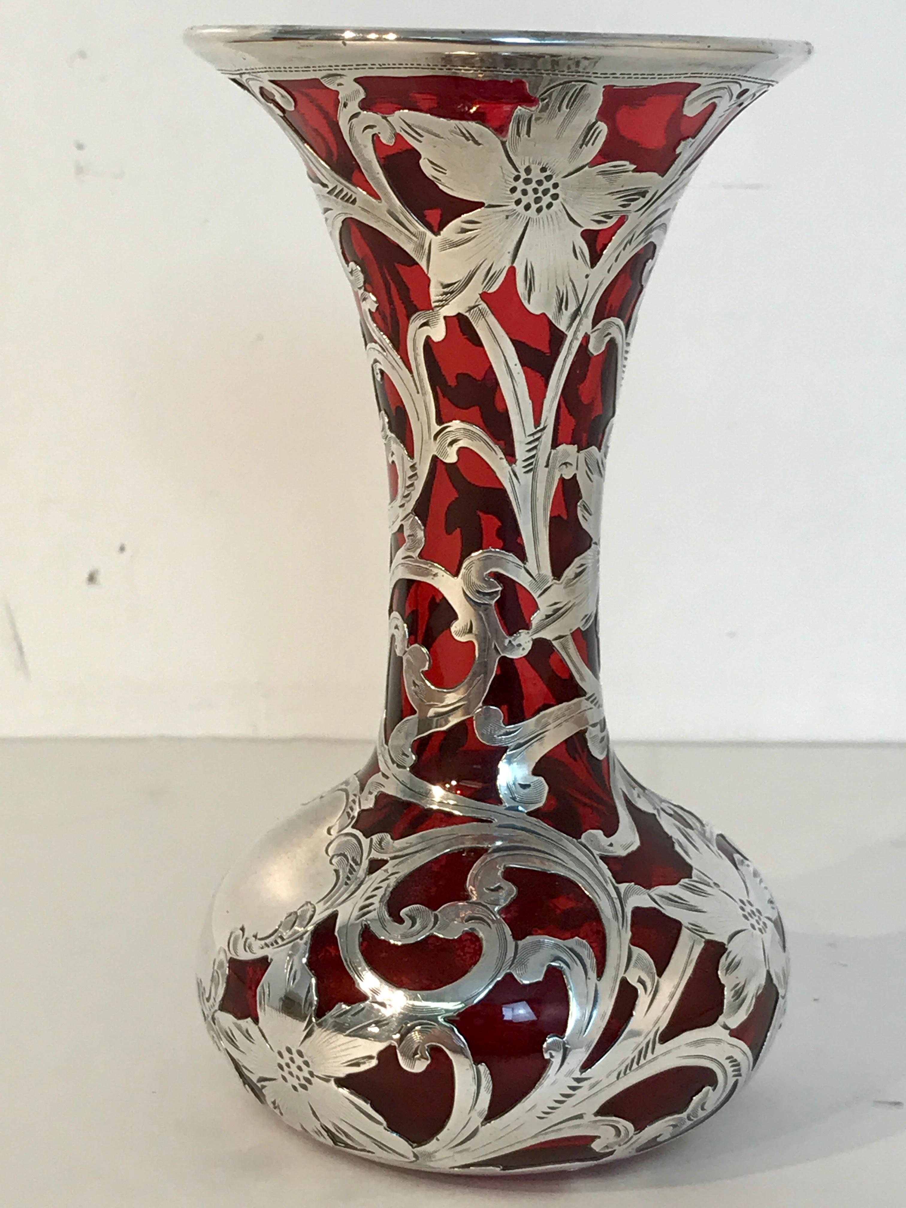 Red Silveroverlay Vase, by Alvin Silver Co. 2
