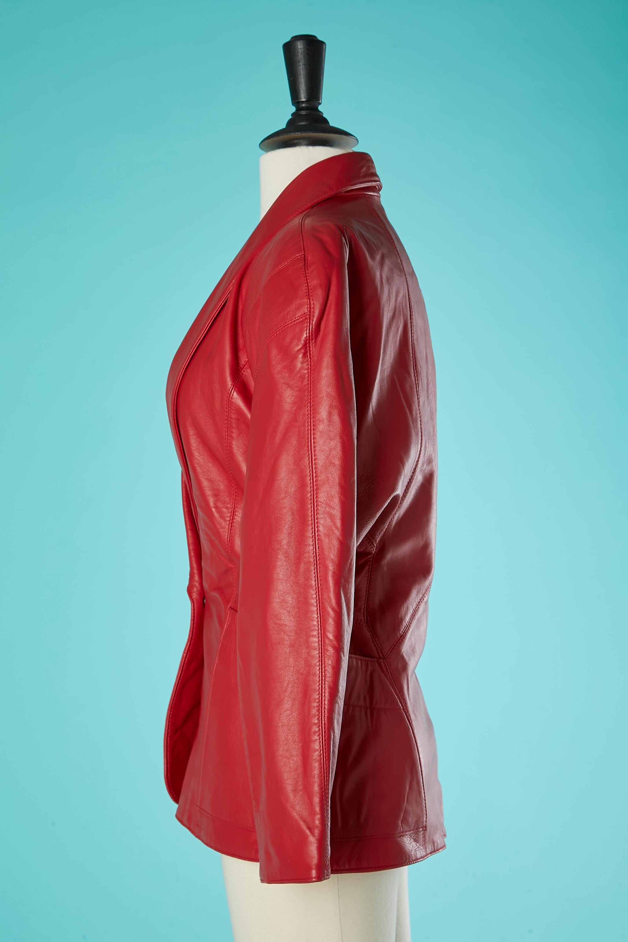 Red single breasted leather jacket Michael Hoban for North Beach Leather  For Sale 1