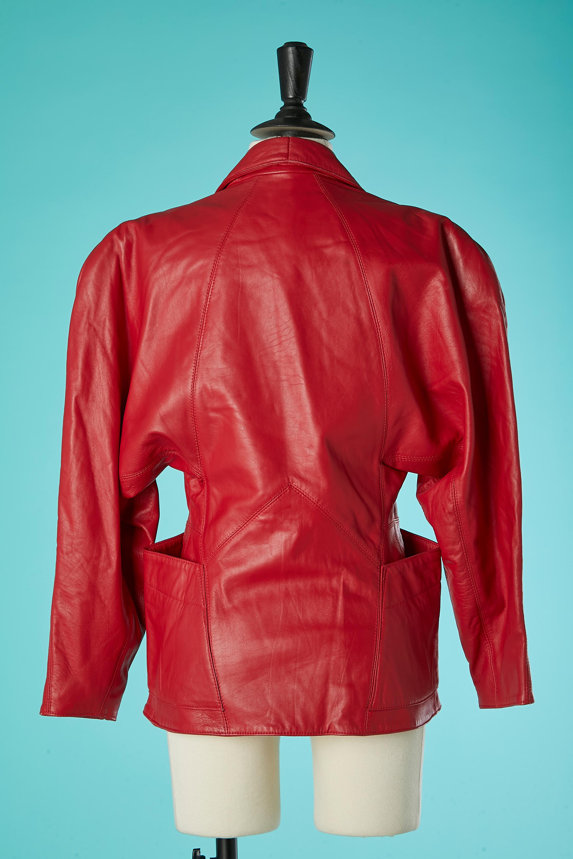 Red single breasted leather jacket Michael Hoban for North Beach Leather  For Sale 2