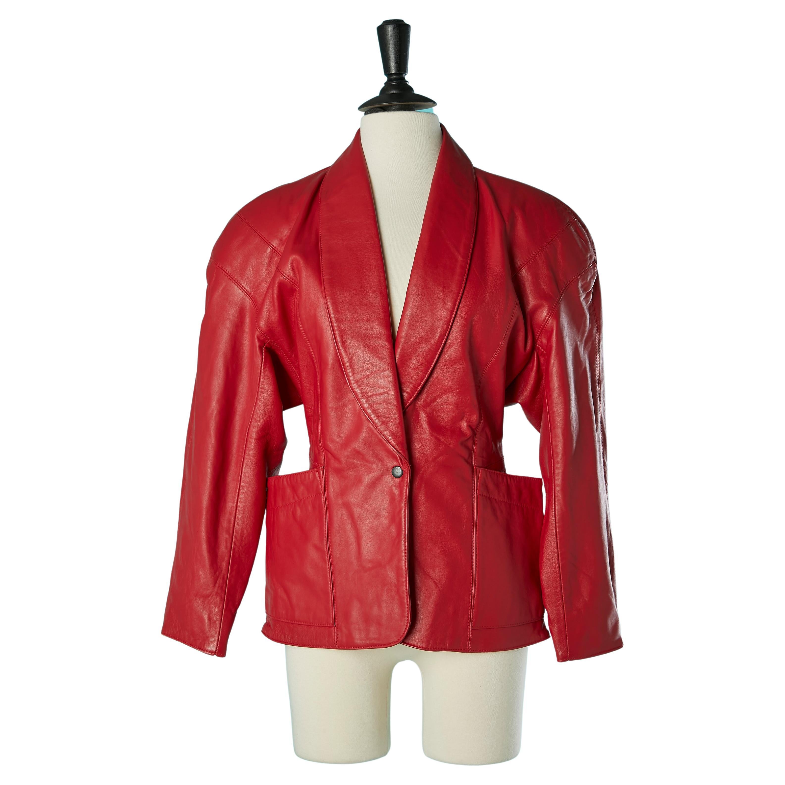 Red single breasted leather jacket Michael Hoban for North Beach Leather  For Sale