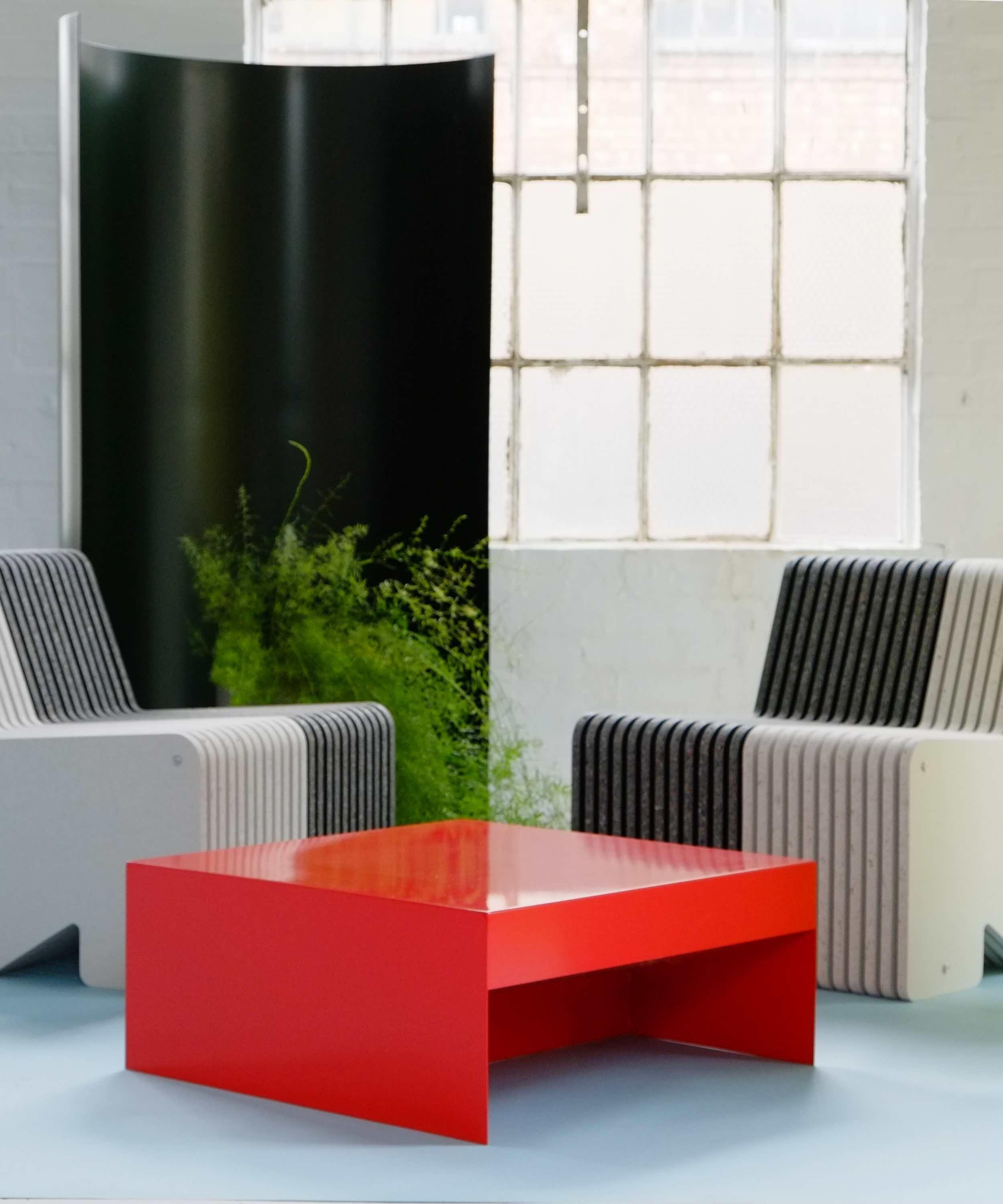 Powder-Coated Red Single Form Square Aluminium Coffee Table - Indoor / Outdoor / Customisable For Sale