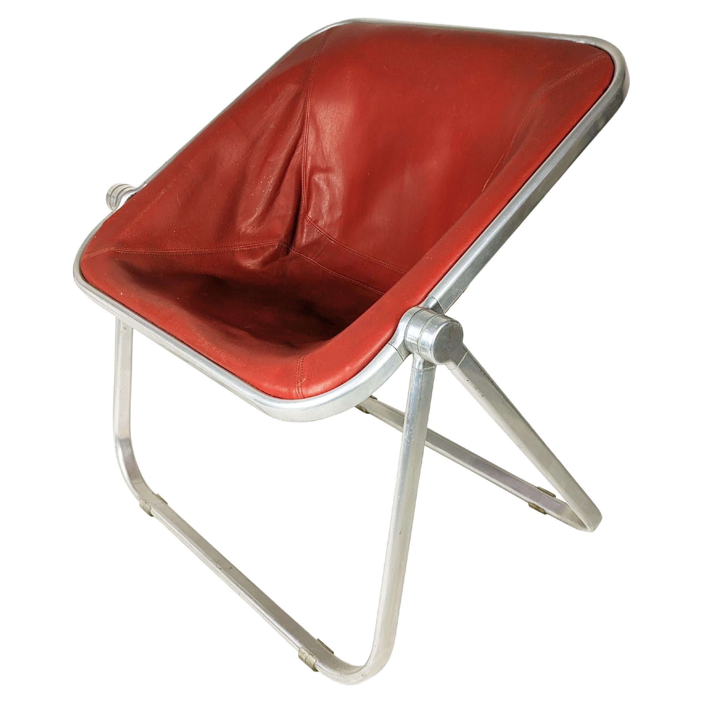 red skai & aluminum 1969 folding chair Plona by G. Piretti for Anonima Castelli