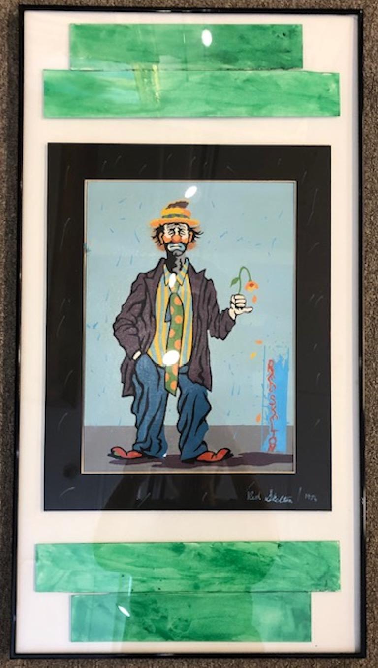 Red Skelton Figurative Painting - Sad Clown with a Flower