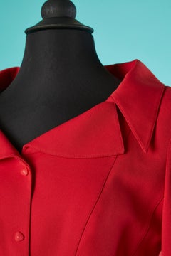Red skirt suit with gros-grain bow on the pockets Thierry Mugler Circa 1980
