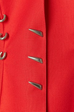 Red skirt suit with metal ring embellishment THIERRY MUGLER Circa 1990's
