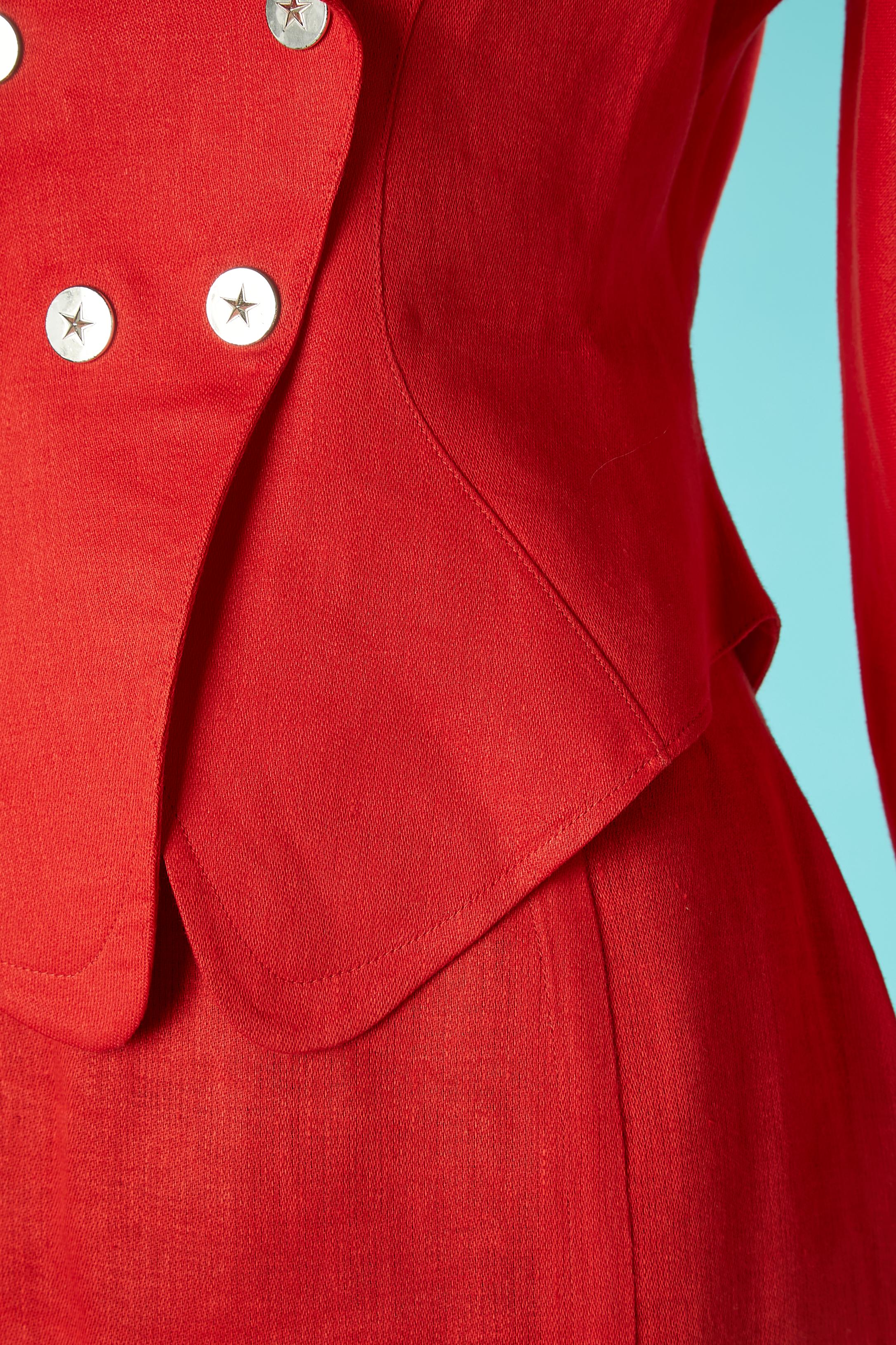 Roter Rock – Anzug mit silbernen Sternen auf Schnappverschluss Mugler von Thierry Mugler Circa 1990er  im Zustand „Hervorragend“ im Angebot in Saint-Ouen-Sur-Seine, FR