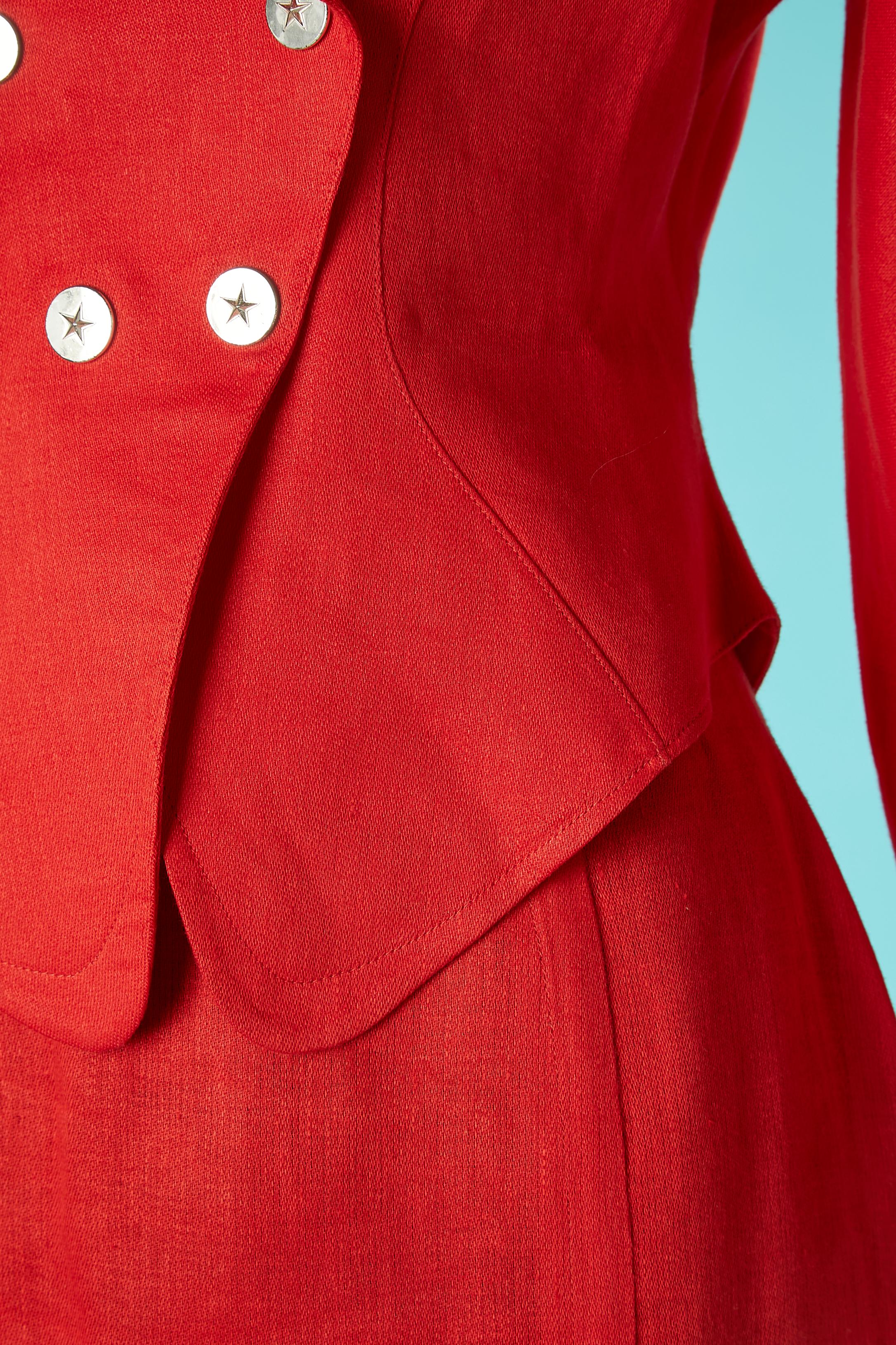 Red skirt- suit with silver stars on snap Mugler by Thierry Mugler Circa 1990's In Excellent Condition For Sale In Saint-Ouen-Sur-Seine, FR