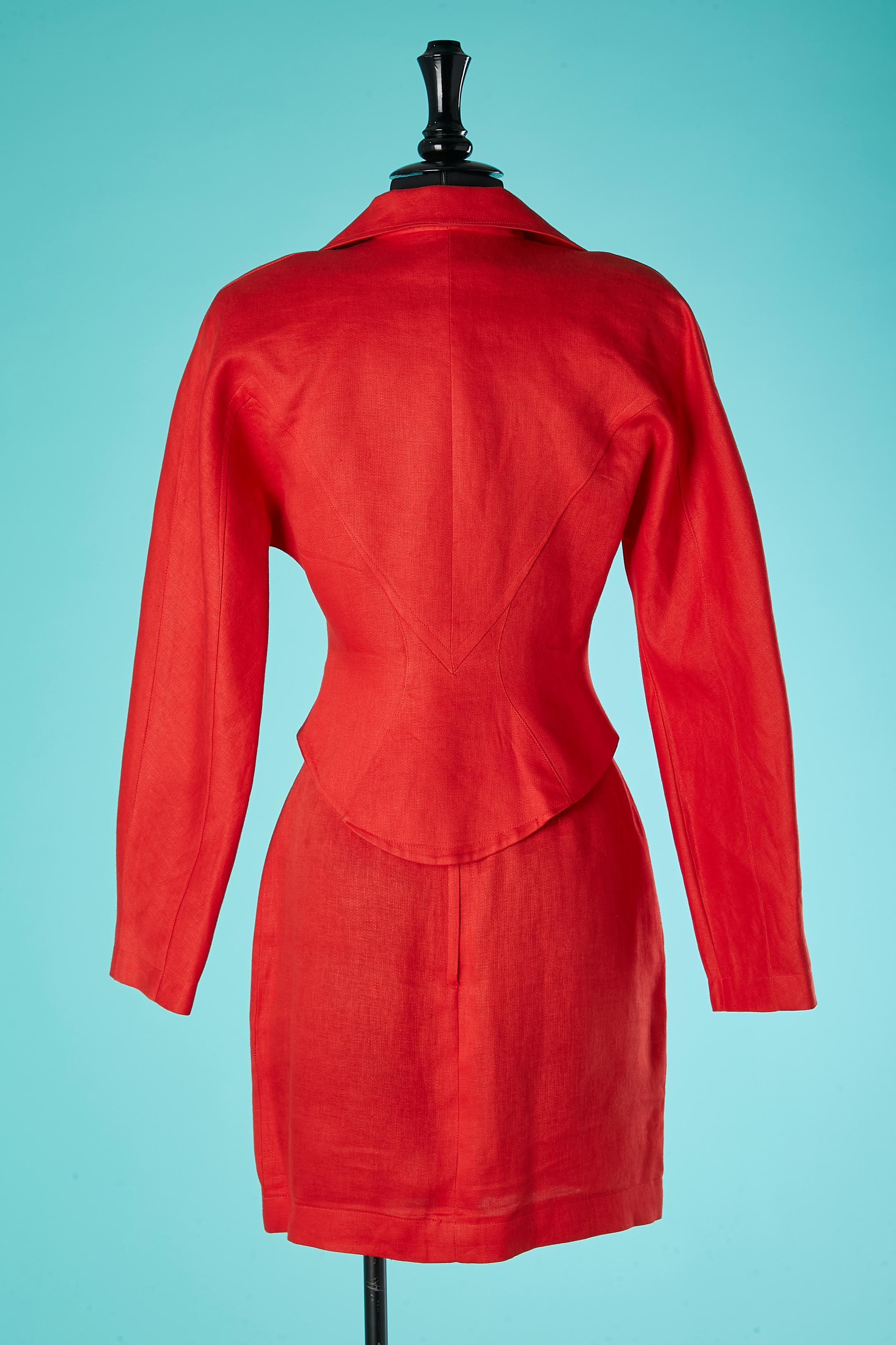 Red skirt- suit with silver stars on snap Mugler by Thierry Mugler Circa 1990's  For Sale 2