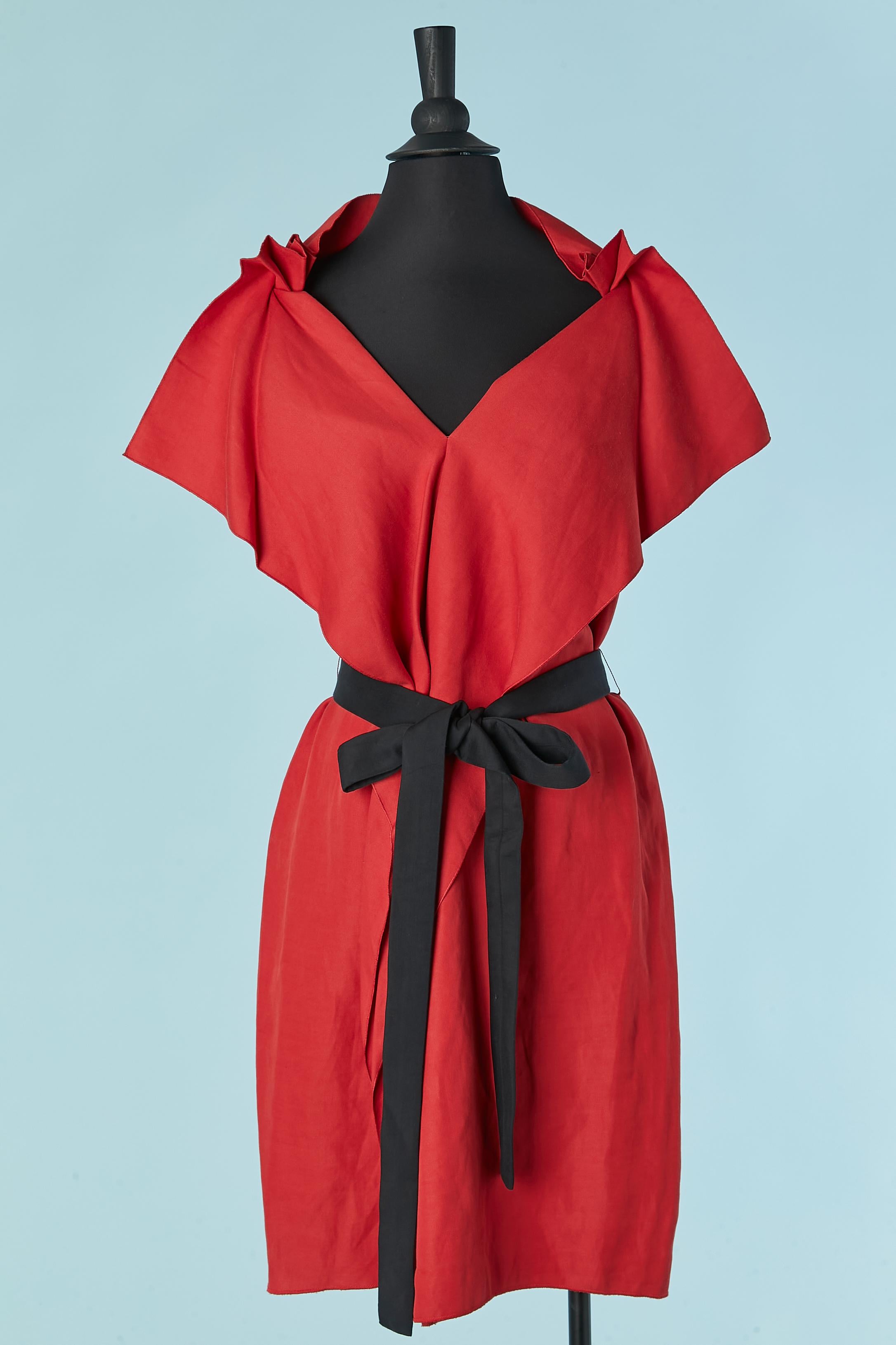 Vestido de cóctel rojo sin mangas con cinturón de seda negro VIONNET Rojo en venta