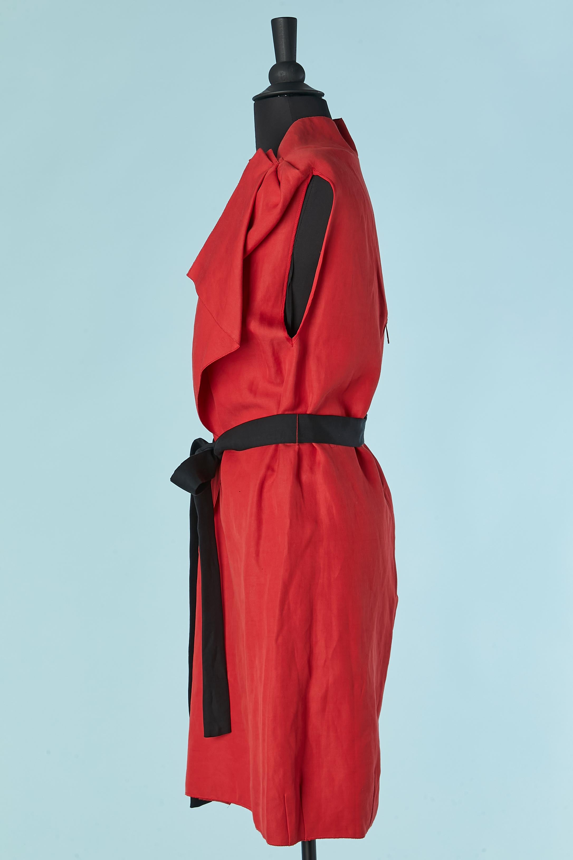 De las mujeres Vestido de cóctel rojo sin mangas con cinturón de seda negro VIONNET en venta