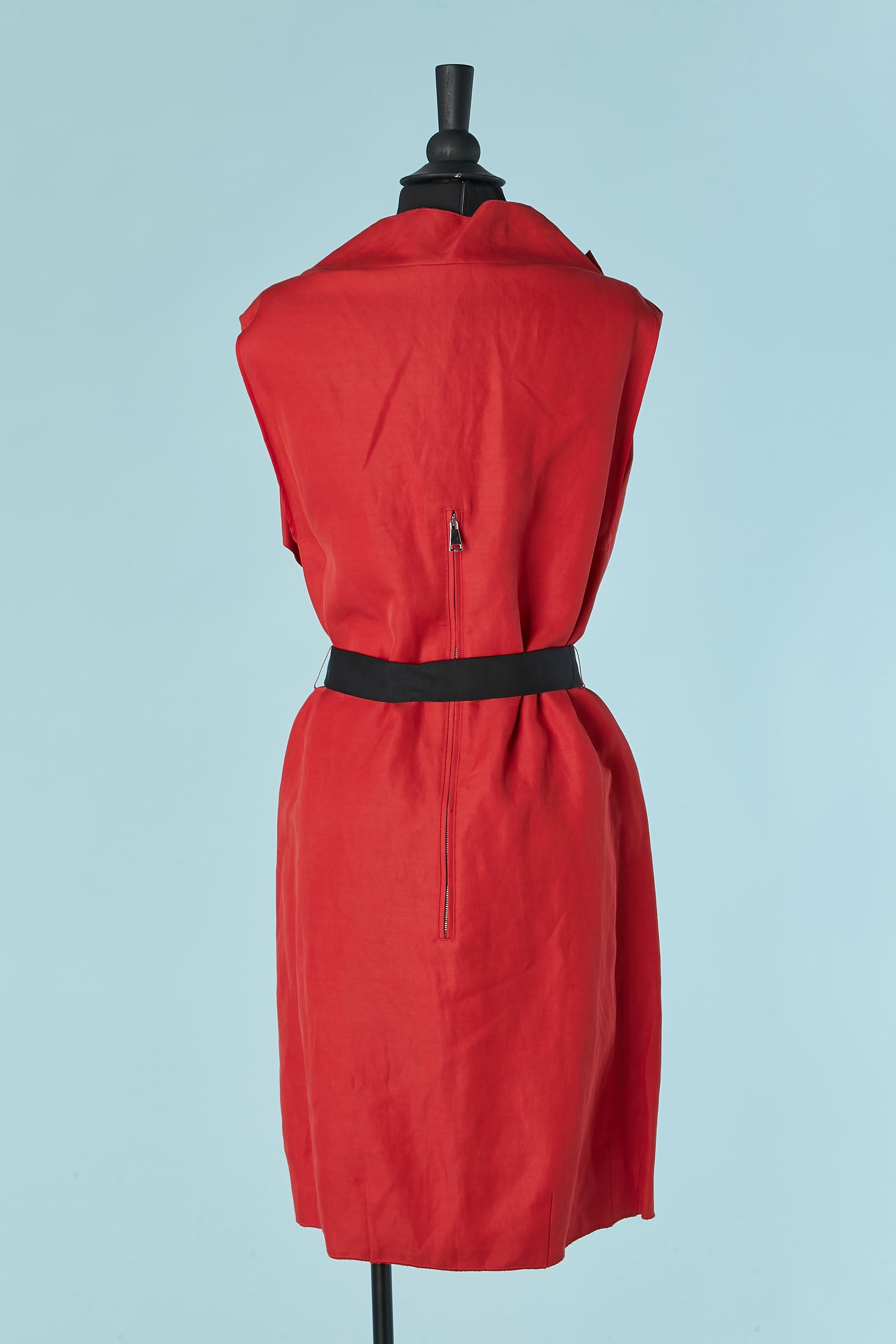 Vestido de cóctel rojo sin mangas con cinturón de seda negro VIONNET en venta 1