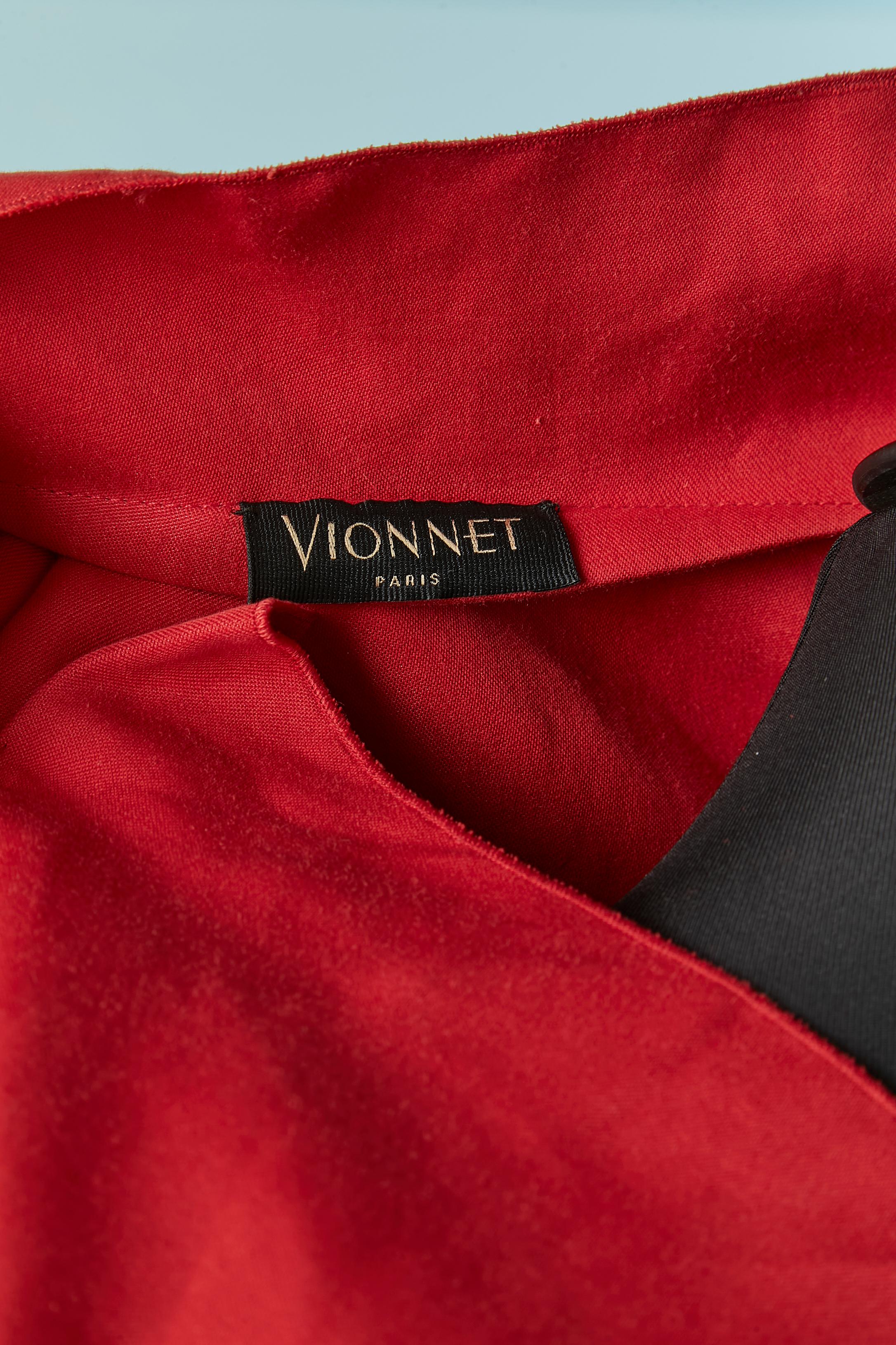 Vestido de cóctel rojo sin mangas con cinturón de seda negro VIONNET en venta 2