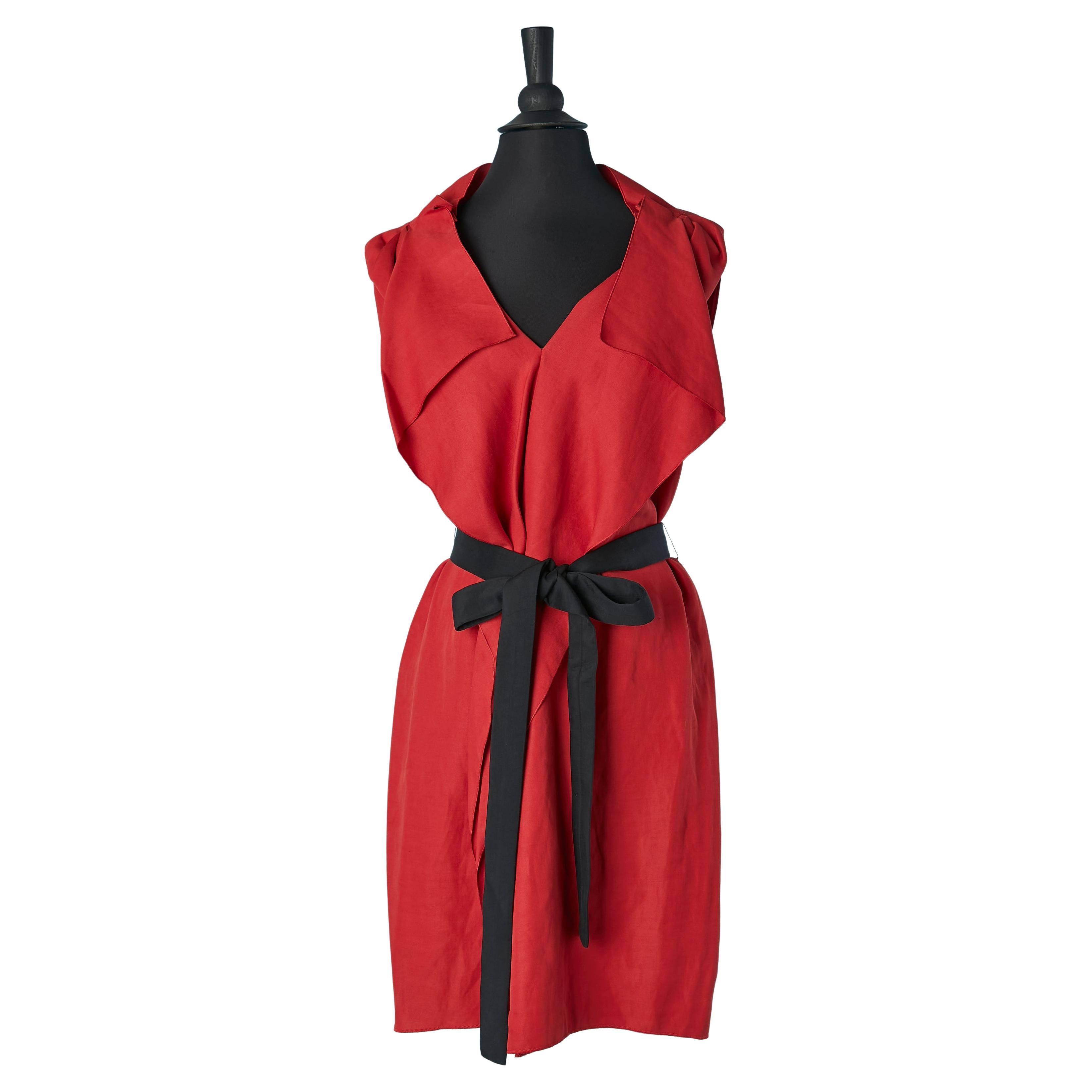 Vestido de cóctel rojo sin mangas con cinturón de seda negro VIONNET en venta