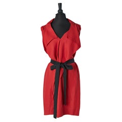 Red sleeveless cocktail dress with black silk belt VIONNET