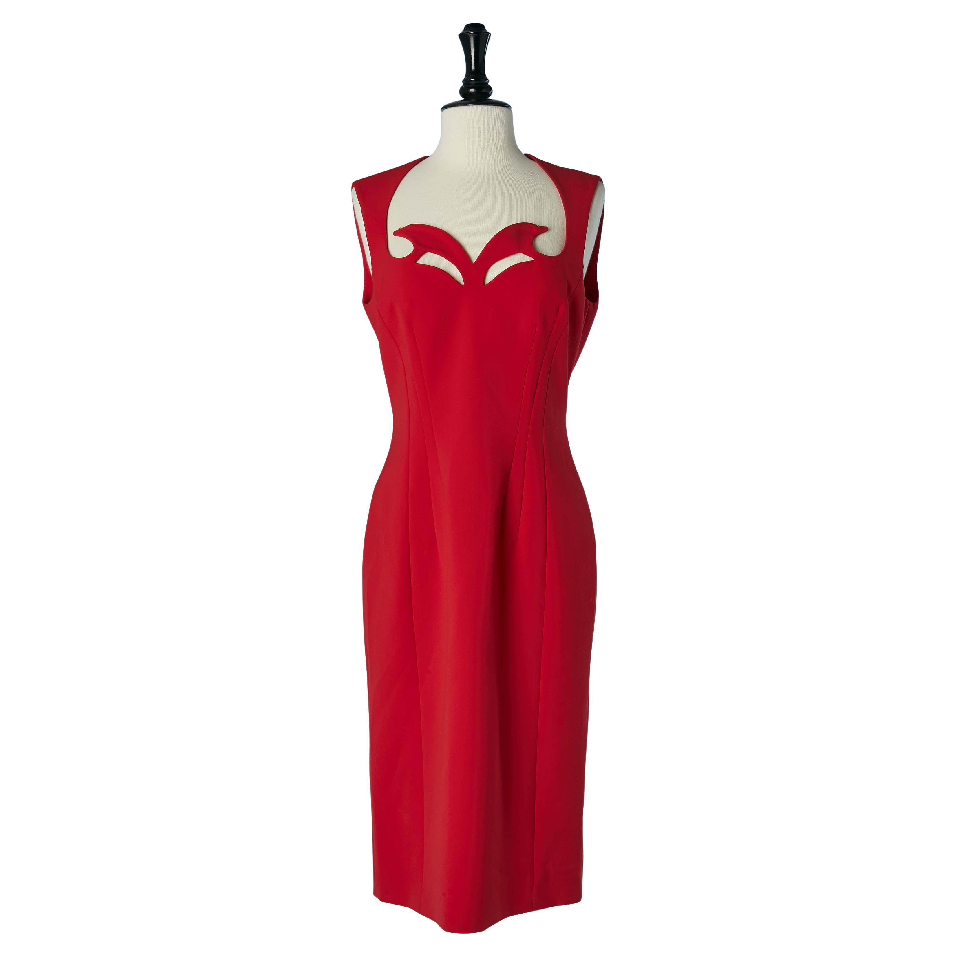 Red sleeveless cocktail dress with cut-work MOSCHINO COUTURE New en vente