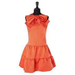 Red sleeveless cocktail dress with ruffles and bow M. Myles for JEUNESSE