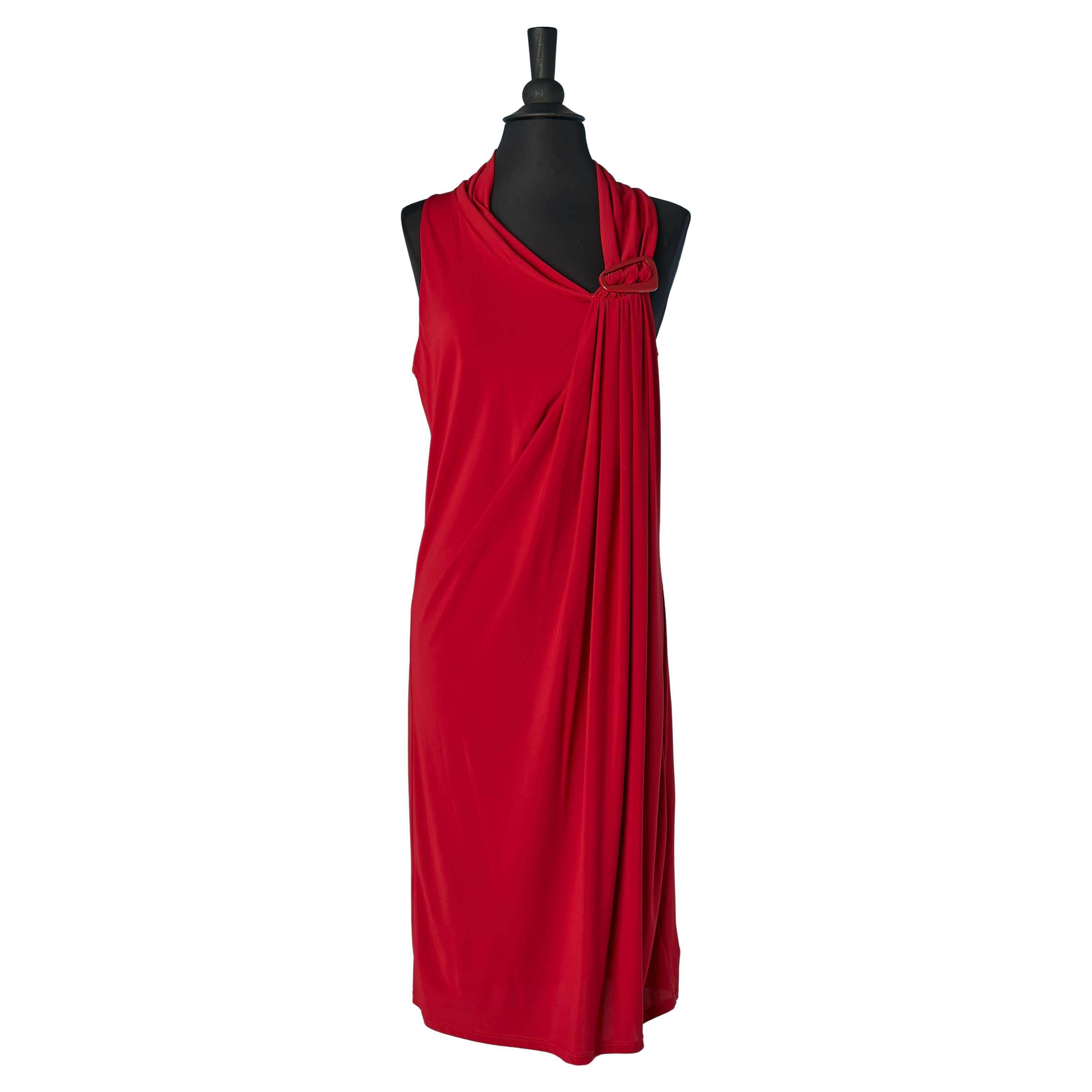 Red sleeveless jersey dress with red buckle Max Mara For Sale