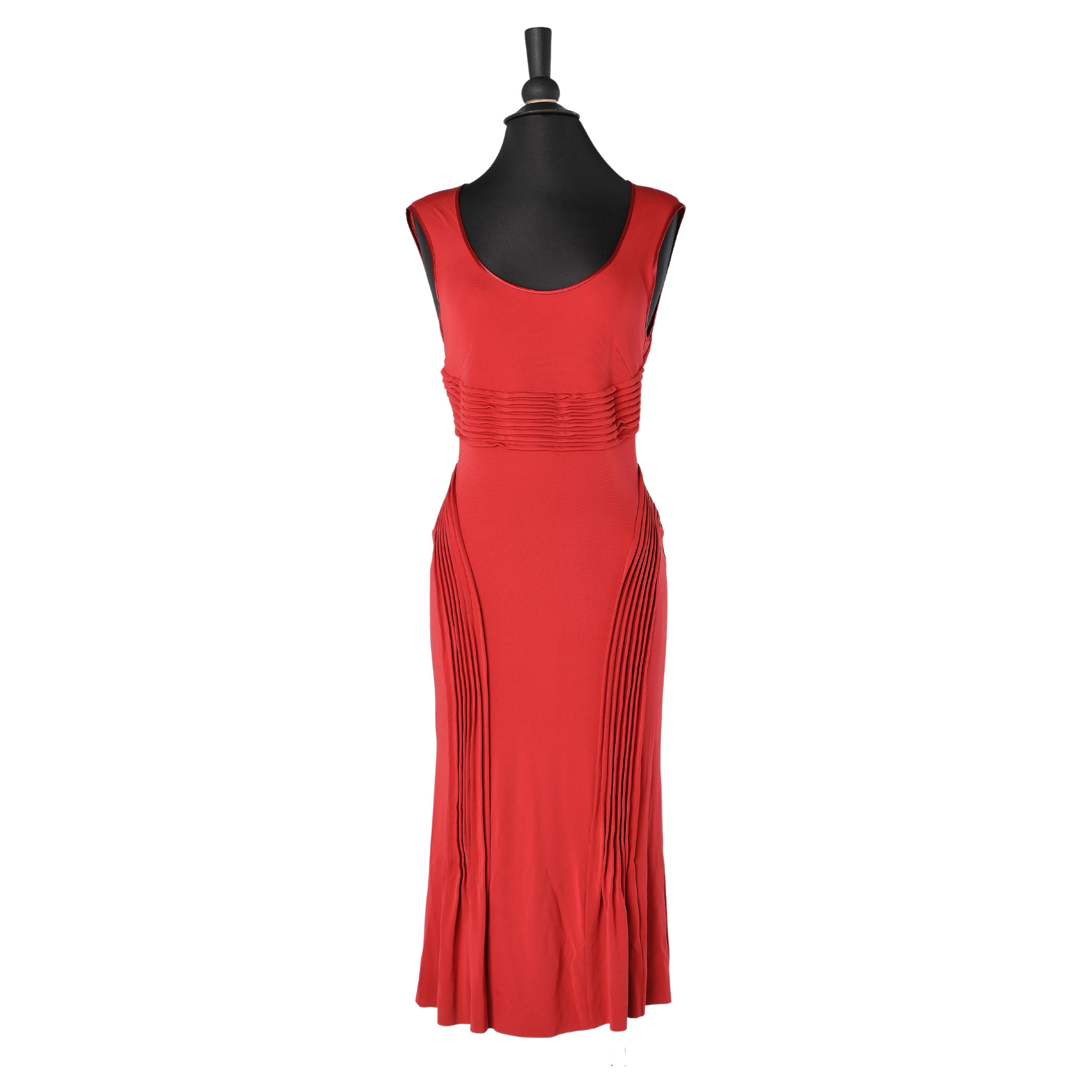 Red  sleeveless jersey top-stitched cocktail dress Ferré NEW  For Sale