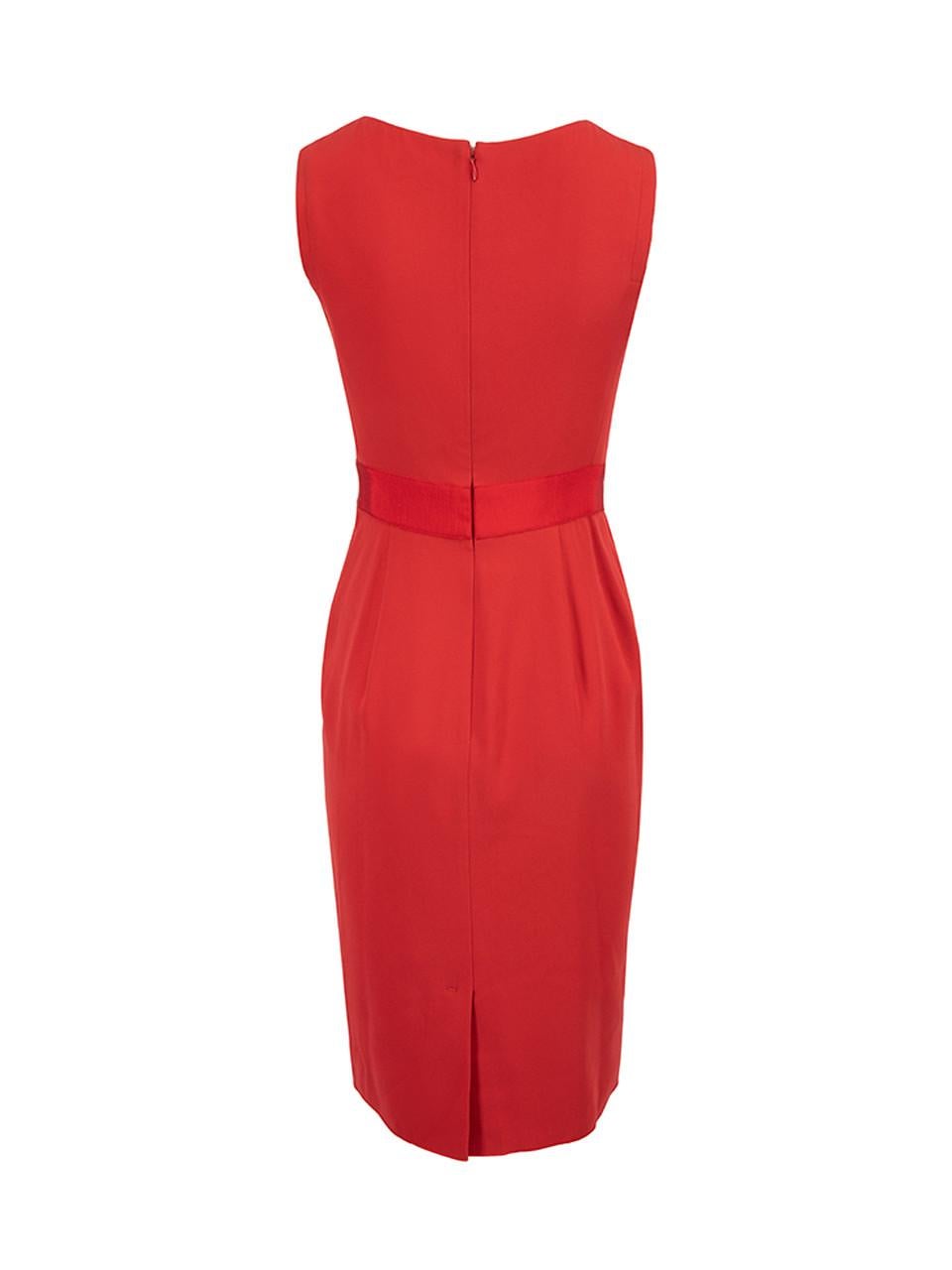 Red Sleeveless Pleated Detail Dress Size M In Good Condition For Sale In London, GB
