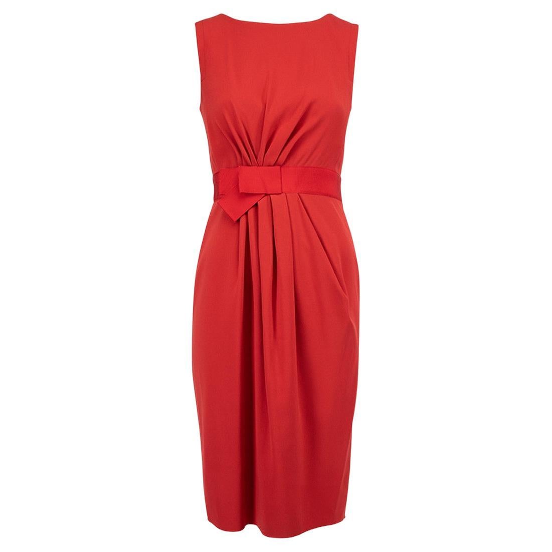 Red Sleeveless Pleated Detail Dress Size M For Sale