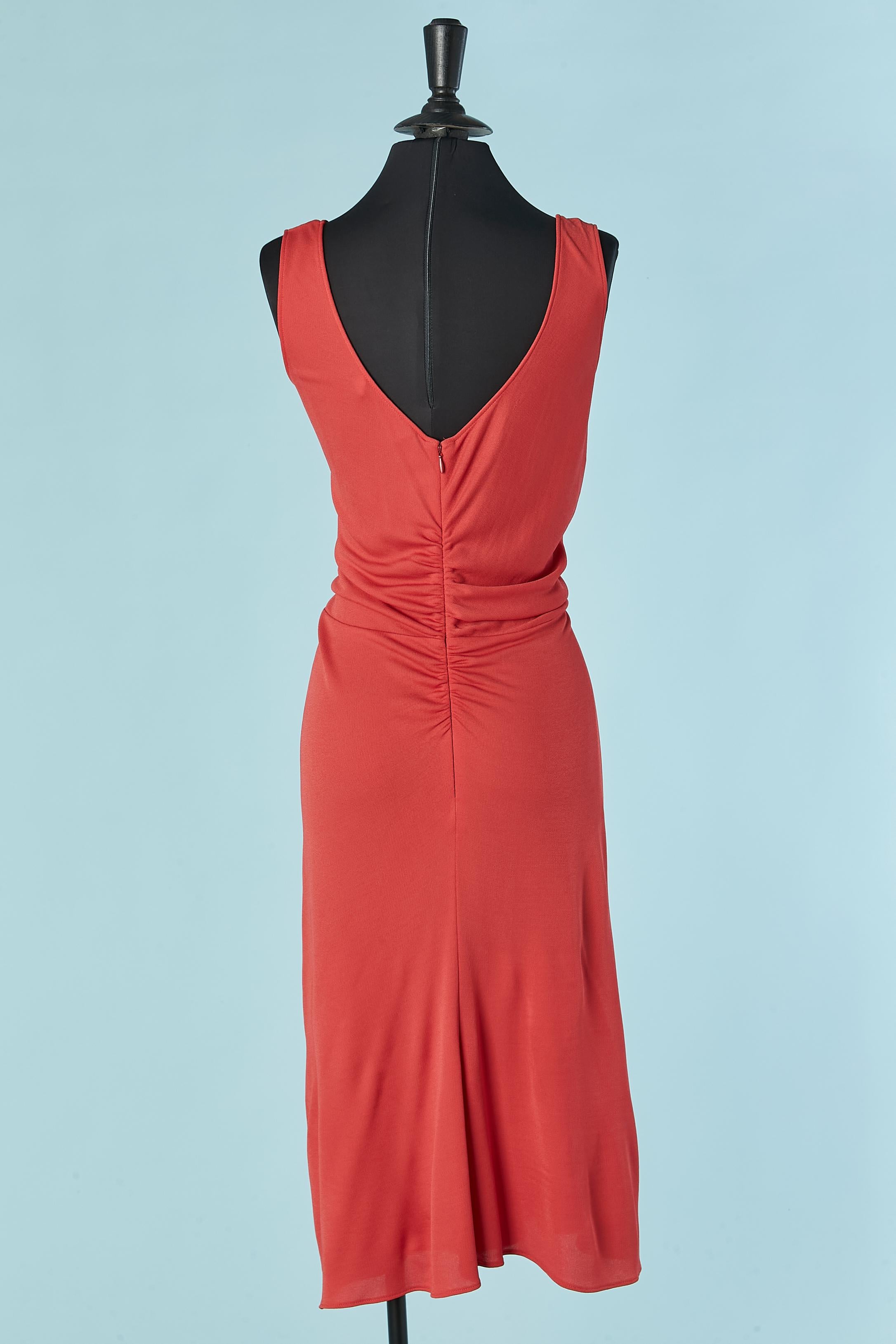 De las mujeres Vestido rojo de rayón sin mangas drapeado y retorcido por delante CHRISTIAN DIOR en venta