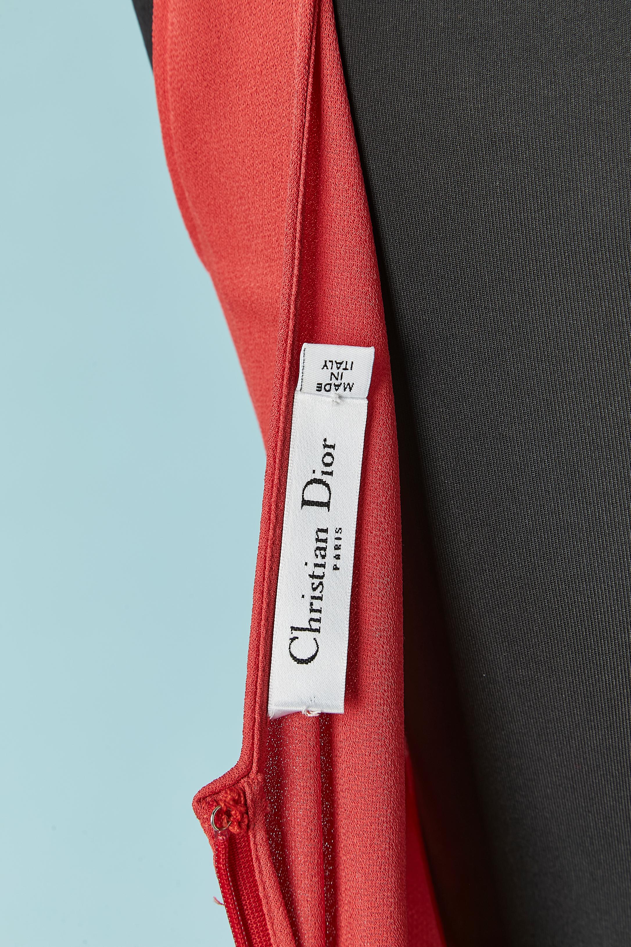 Vestido rojo de rayón sin mangas drapeado y retorcido por delante CHRISTIAN DIOR en venta 1