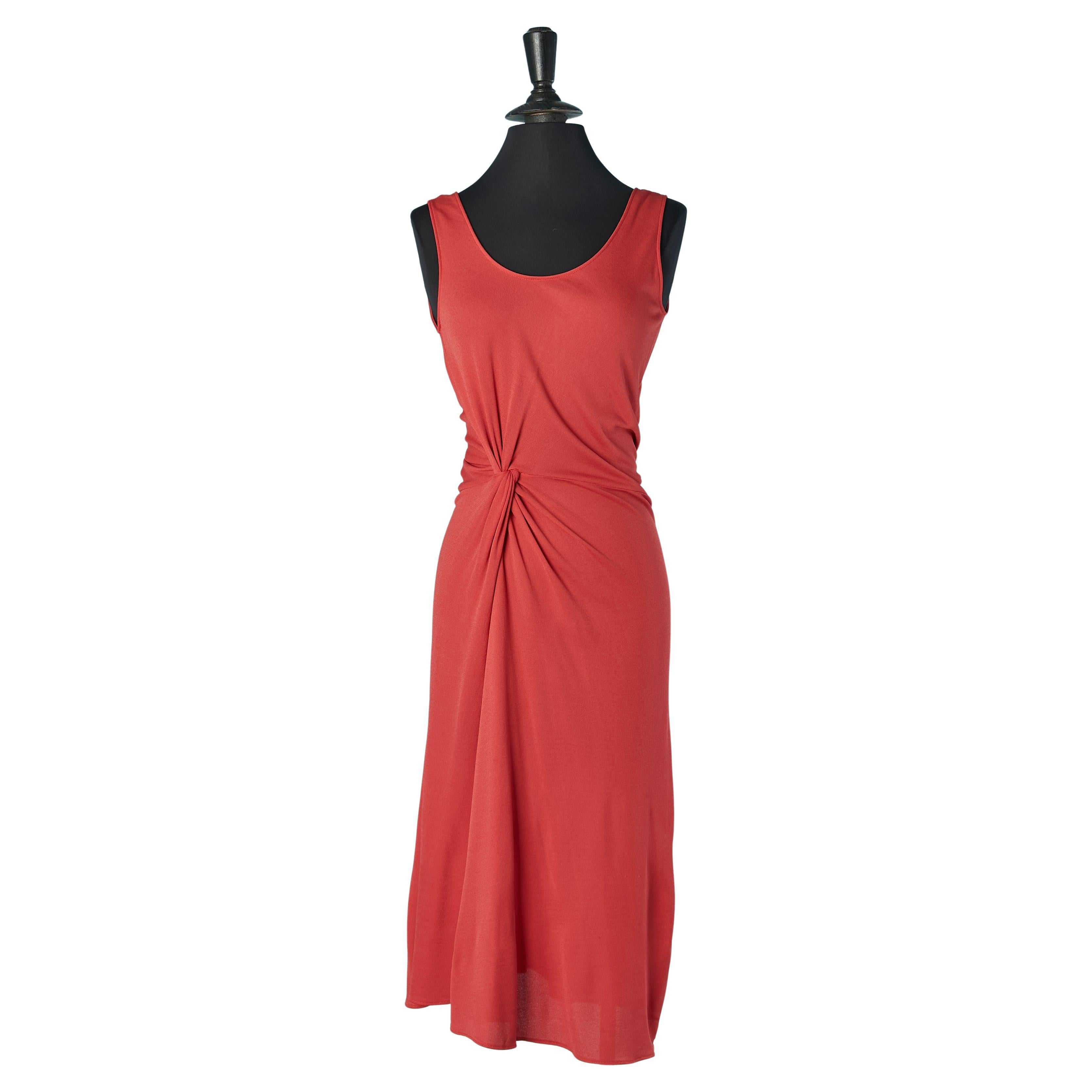 Abito rosso senza maniche in rayon drappeggiato e attorcigliato sul davanti CHRISTIAN DIOR