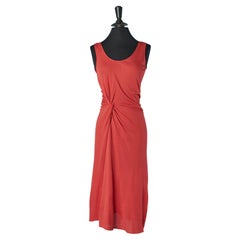 Red sleeveless rayon dress draped and twisted on the front CHRISTIAN DIOR