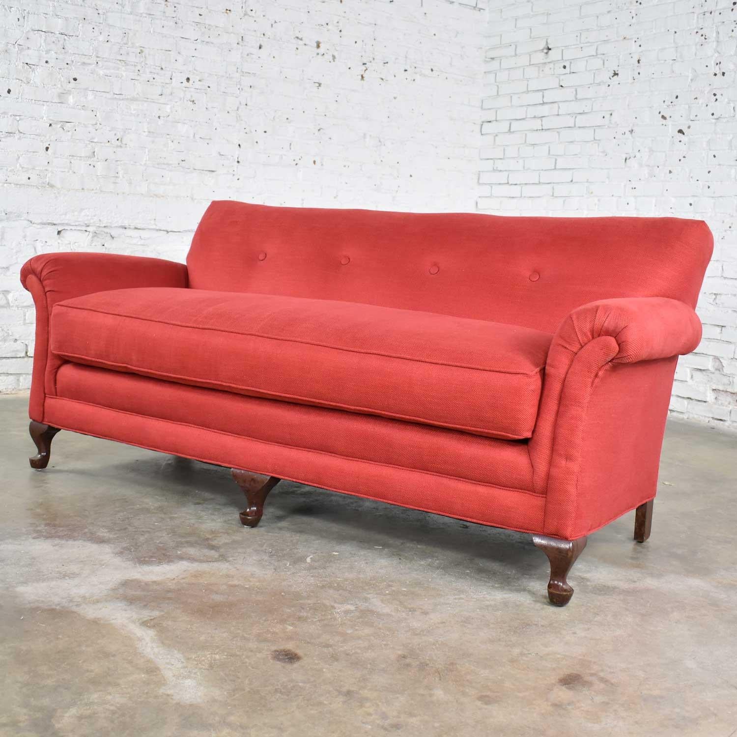 Red Smaller Size Lawson Sofa with Rolled Arms Down Bench Seat and Tight Back In Good Condition In Topeka, KS