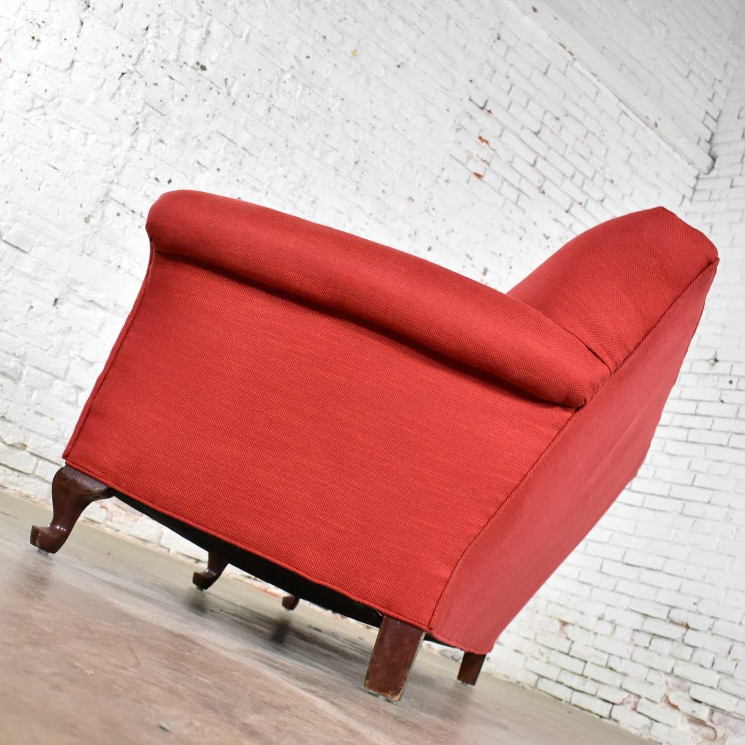 20th Century Red Smaller Size Lawson Sofa with Rolled Arms Down Bench Seat and Tight Back
