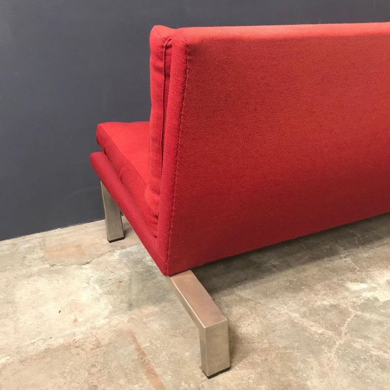 1965, Dick Lookman for Bas van Pelt, Rare Red Sofa, Beautiful Chrome Base  In Good Condition For Sale In IJMuiden, NL