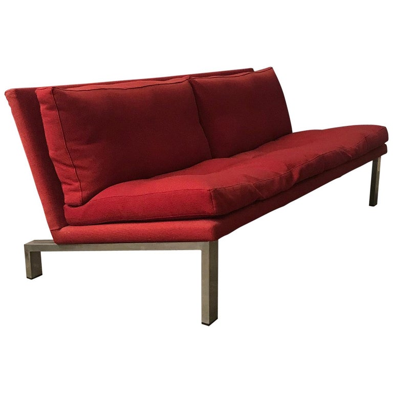 1965, Dick Lookman for Bas van Pelt, Rare Red Sofa, Beautiful Chrome Base  For Sale