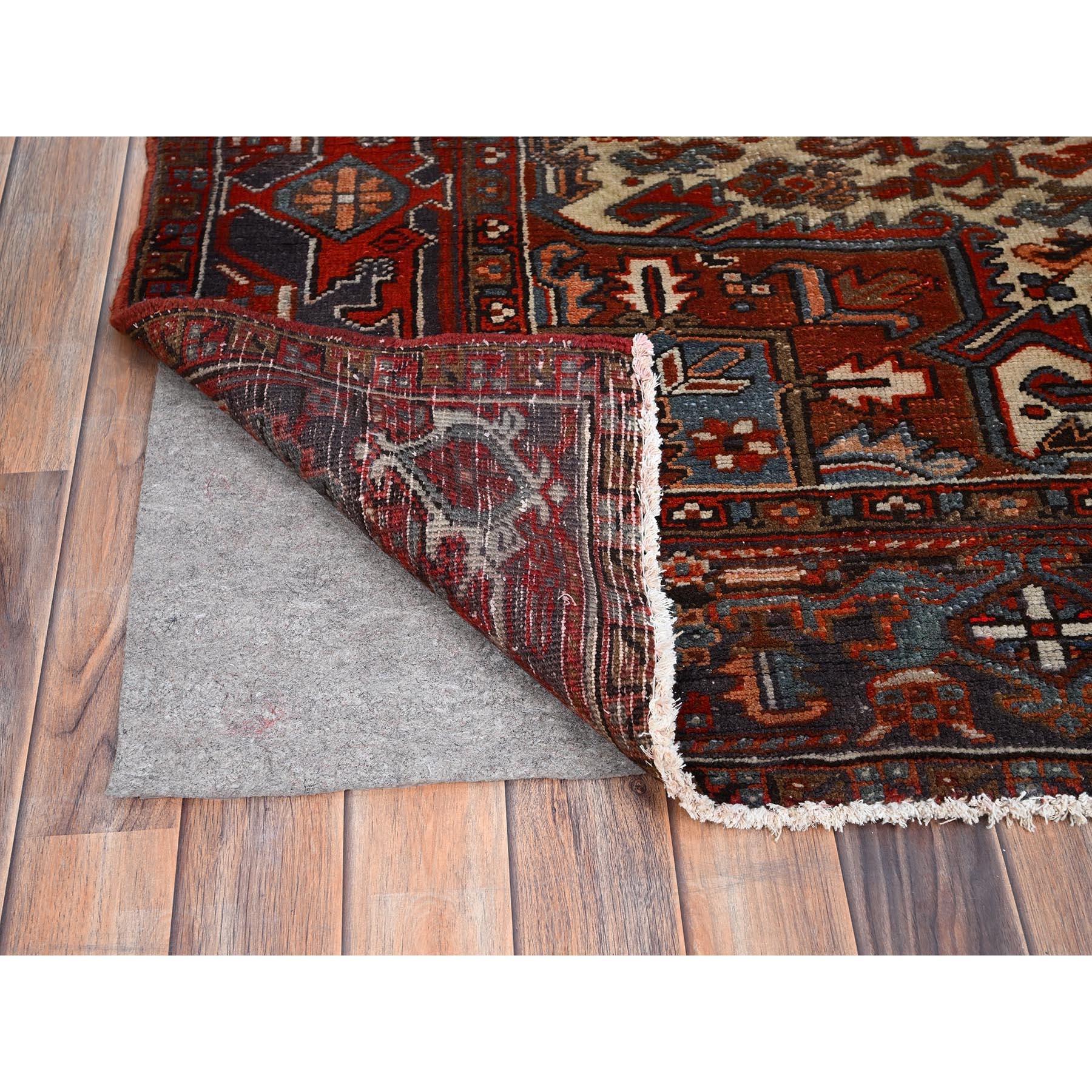 Mid-20th Century Red Soft Wool Hand Knotted Old Persian Heriz Abrash Sides and Ends Secured Rug For Sale