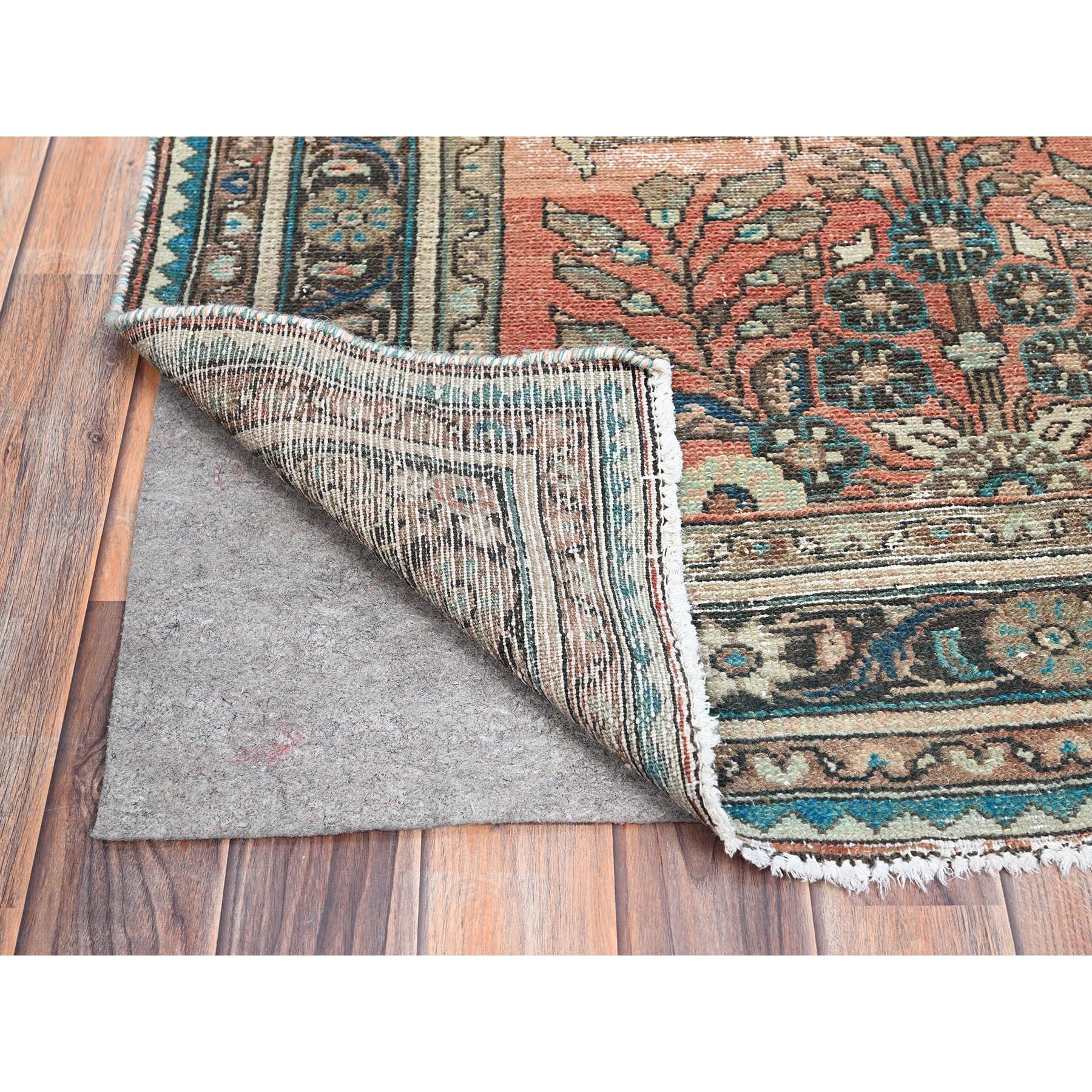 Hand-Knotted Red Soft Wool Sunset Colors Vintage Persian Lilahan Distressed Clean Runner Rug