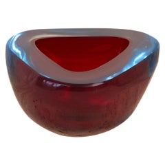 Red Sommerso Glass Bowl with Blue Accents