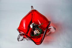 Red Sommerso trinket dish by Seguso, frosted Murano glass, Italy, 1970