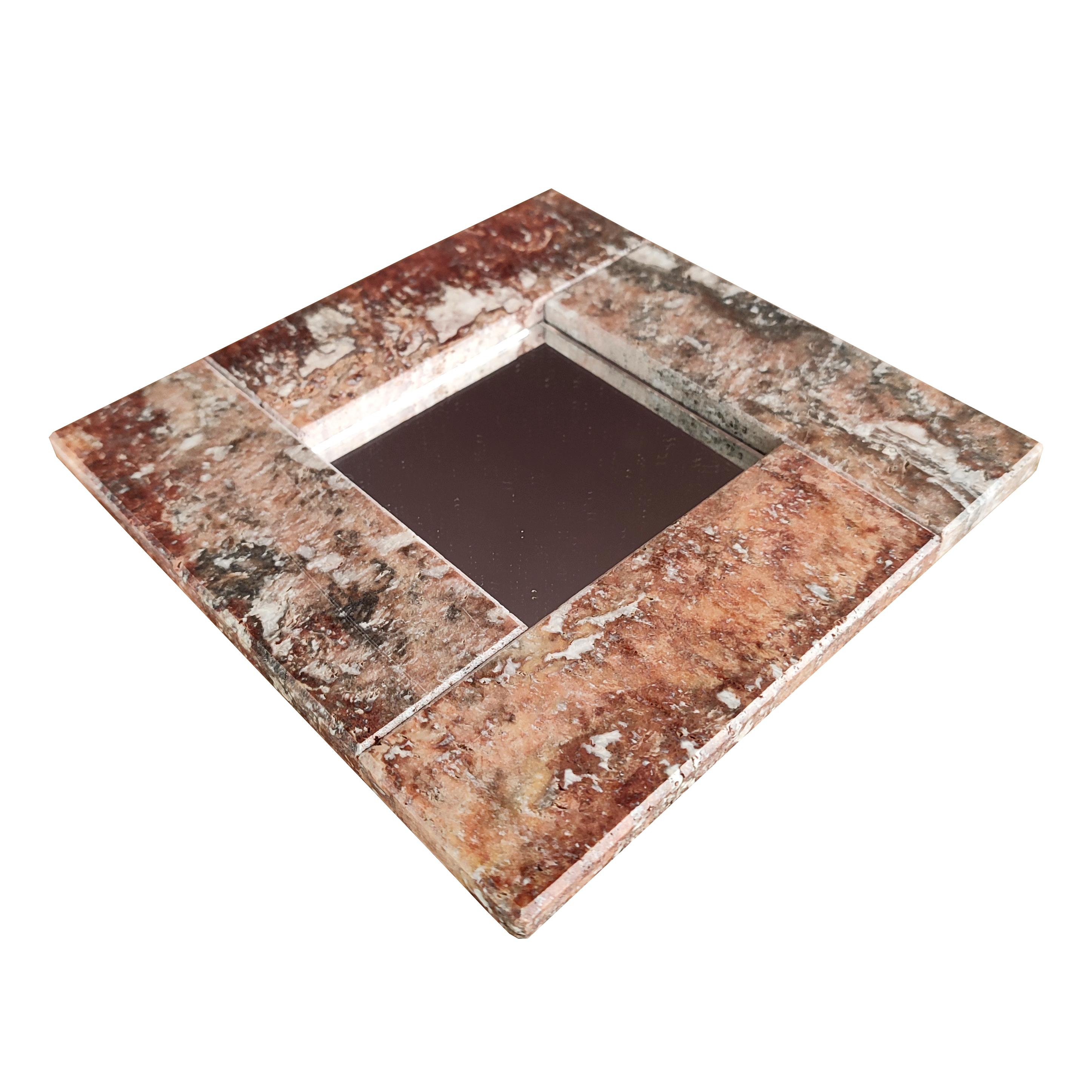 Modern Red Spanish Travertine Marble Mirror Artisanal Luxury Gift Design Present Meddel For Sale