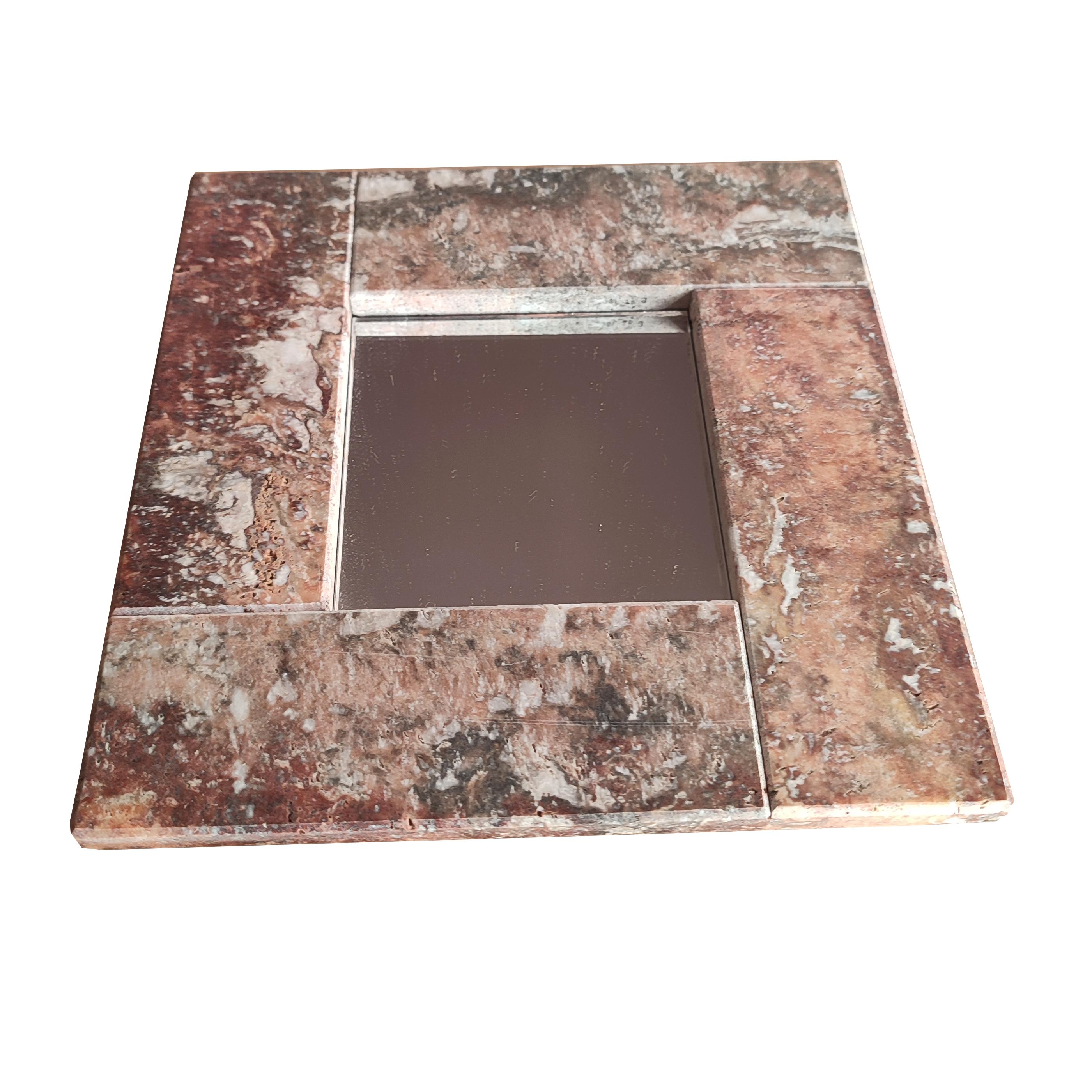 Hand-Crafted Red Spanish Travertine Marble Mirror Artisanal Luxury Gift Design Present Meddel For Sale