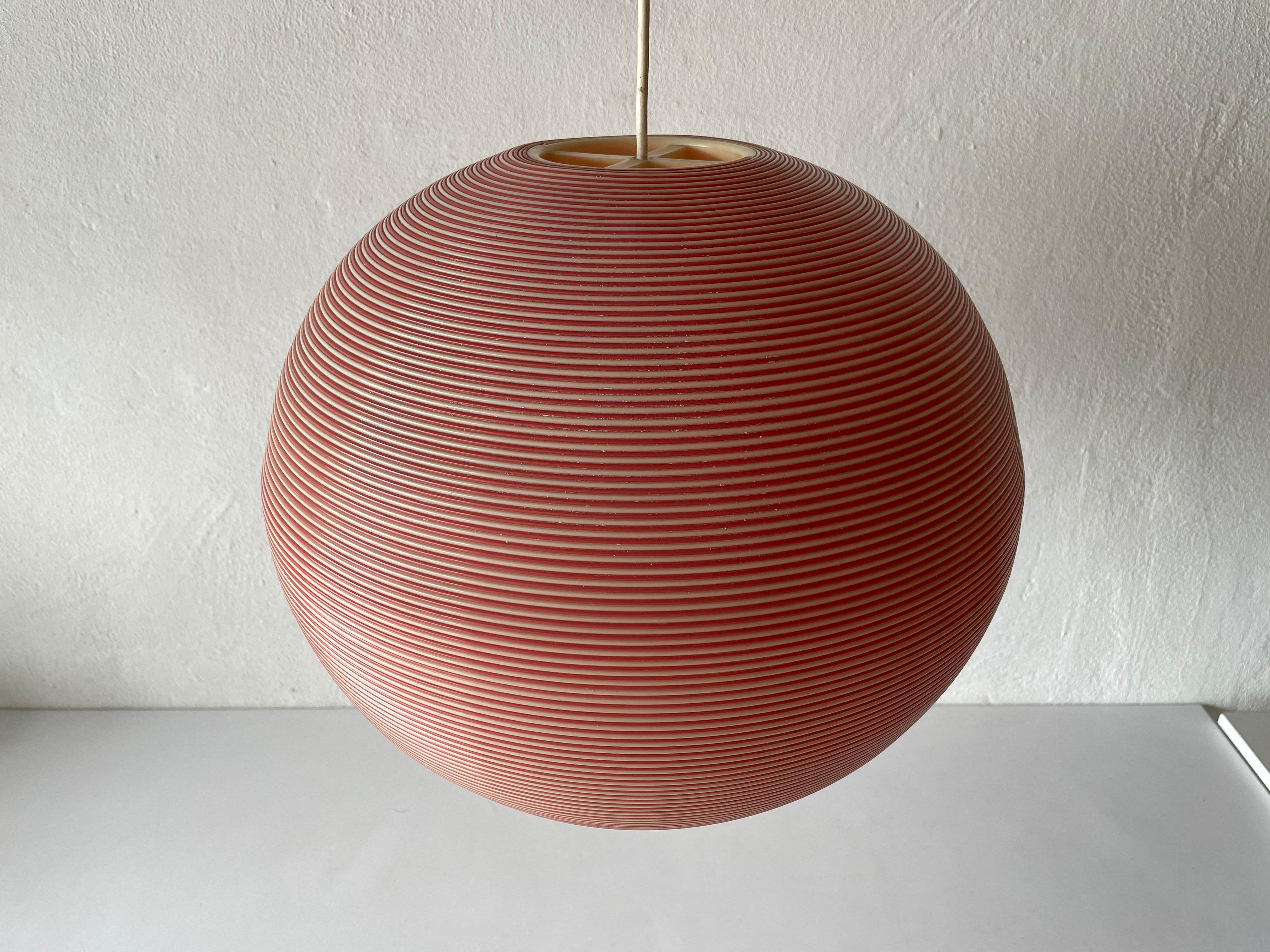 Mid-Century Modern rare red and white sphere shaped rotaflex ceiling lamp by Yasha Heifetz, 
1960s Germany

Elegant and minimal design hanging lamp

Abs plastic (rotaflex) lampshade
Lampshade is in good condition and very clean. 
This lamp