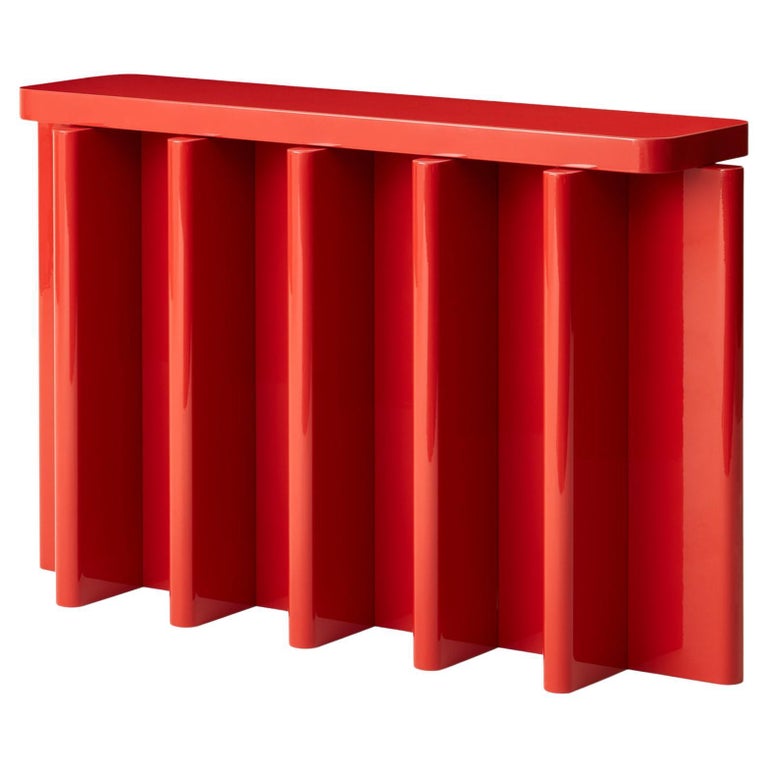 Handcrafted Dusty Red Solid Wood Spina C5.1 Wooden Console Table by Cara  Davide For Sale at 1stDibs