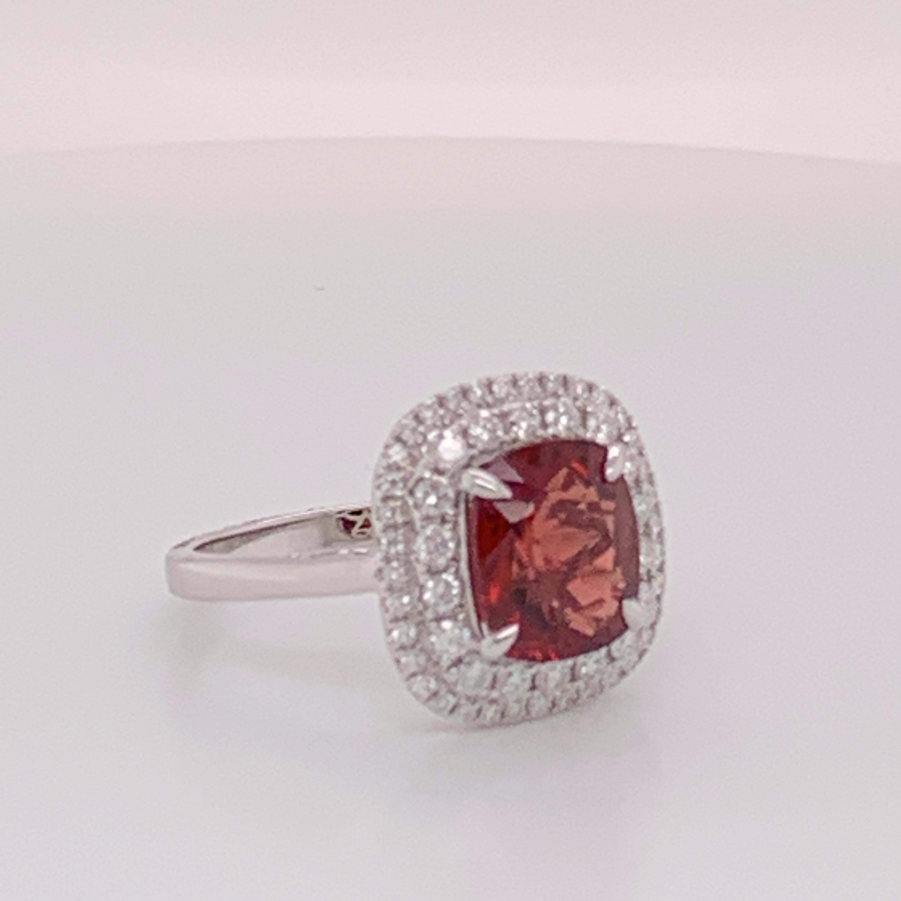Cushion Cut Red Spinal and White Diamond Ring
