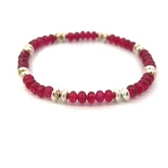 Red Spinel 49ct Beads Sterling Silver Stretch Bracelet