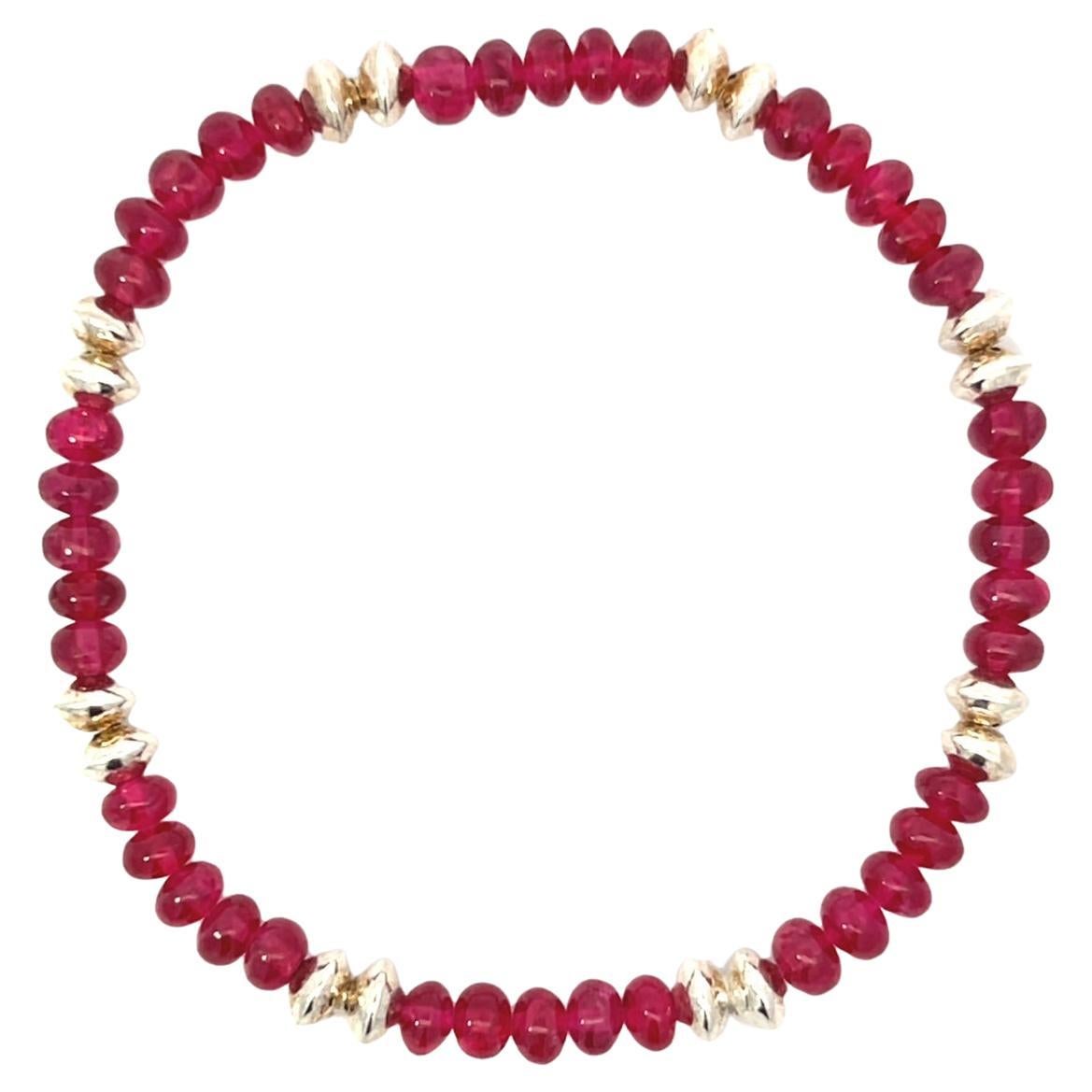 Red Spinel 49ct Beads Sterling Silver Stretch Bracelet