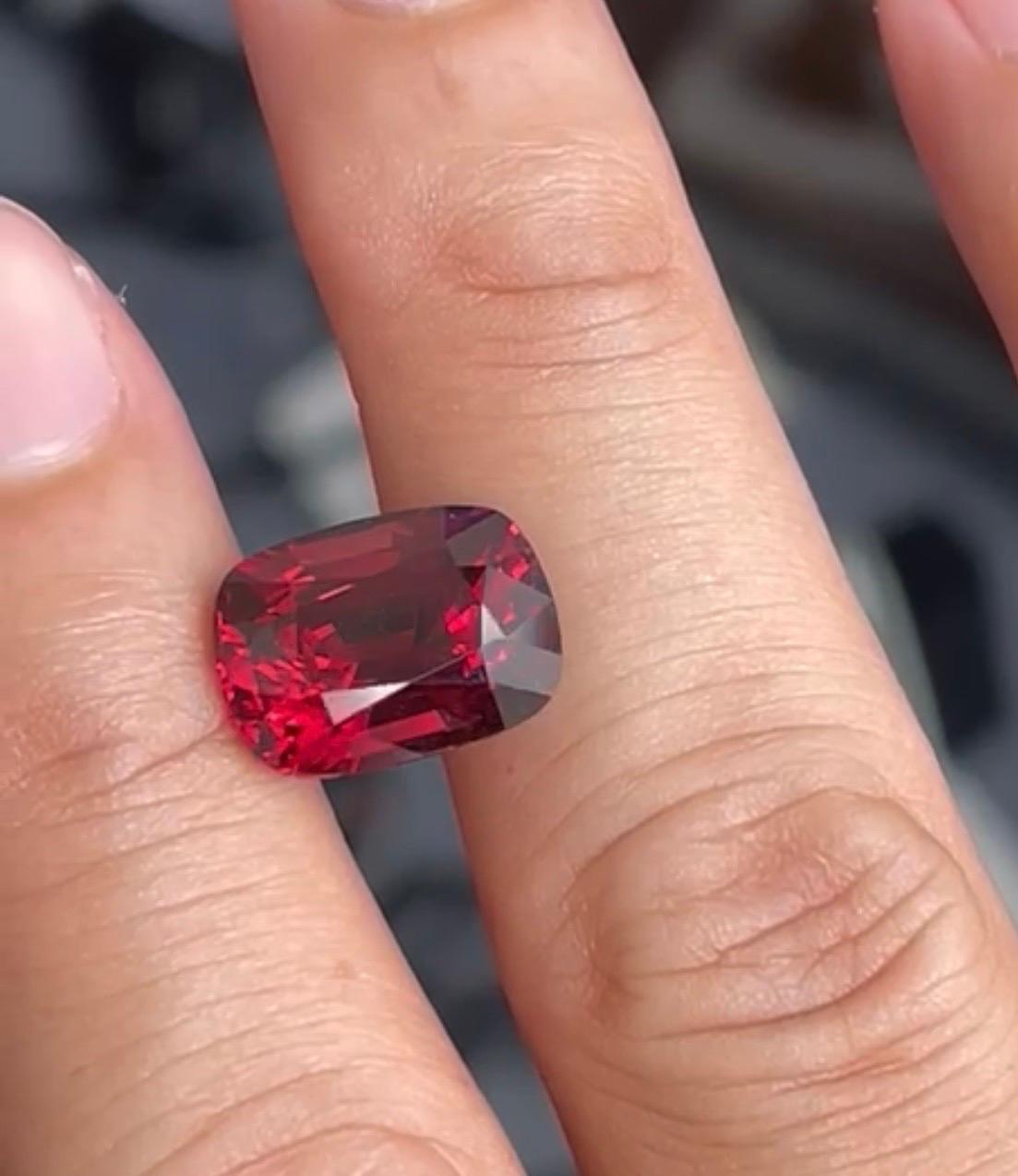 Cushion Cut Red Spinel 9.17 Carats, Eye Clean, Burma  For Sale