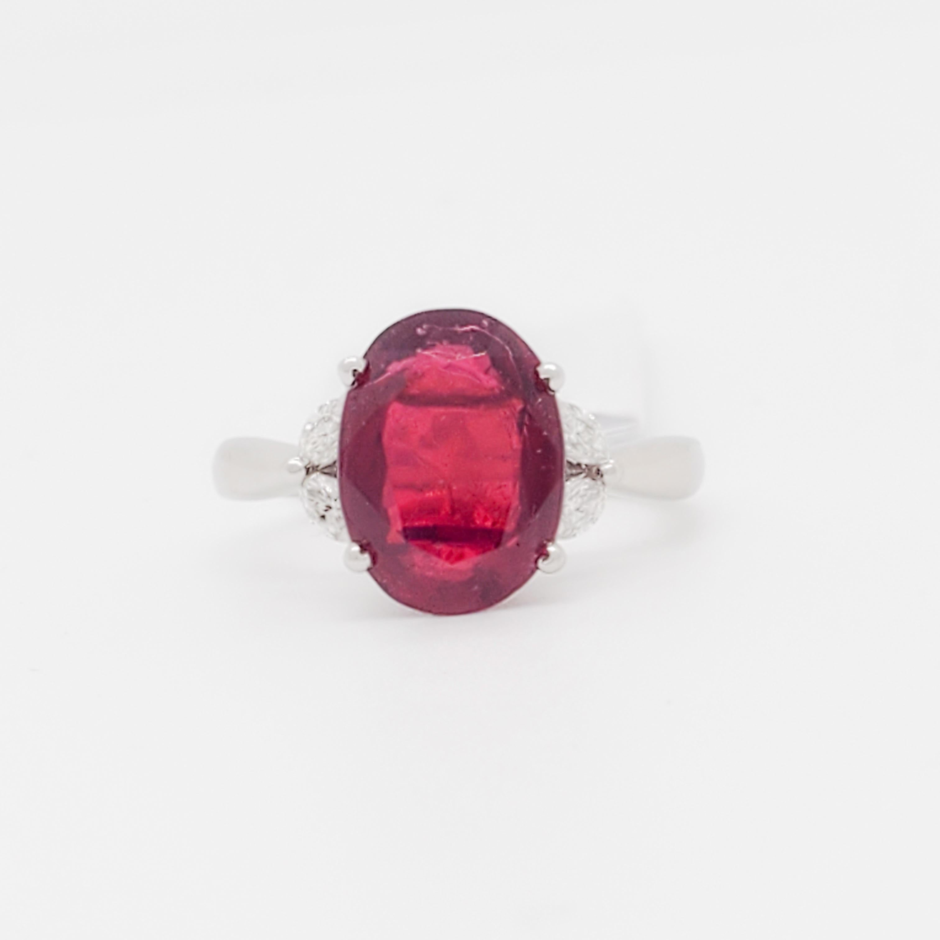 Red Spinel and Diamond Cocktail Ring in Platinum For Sale 1