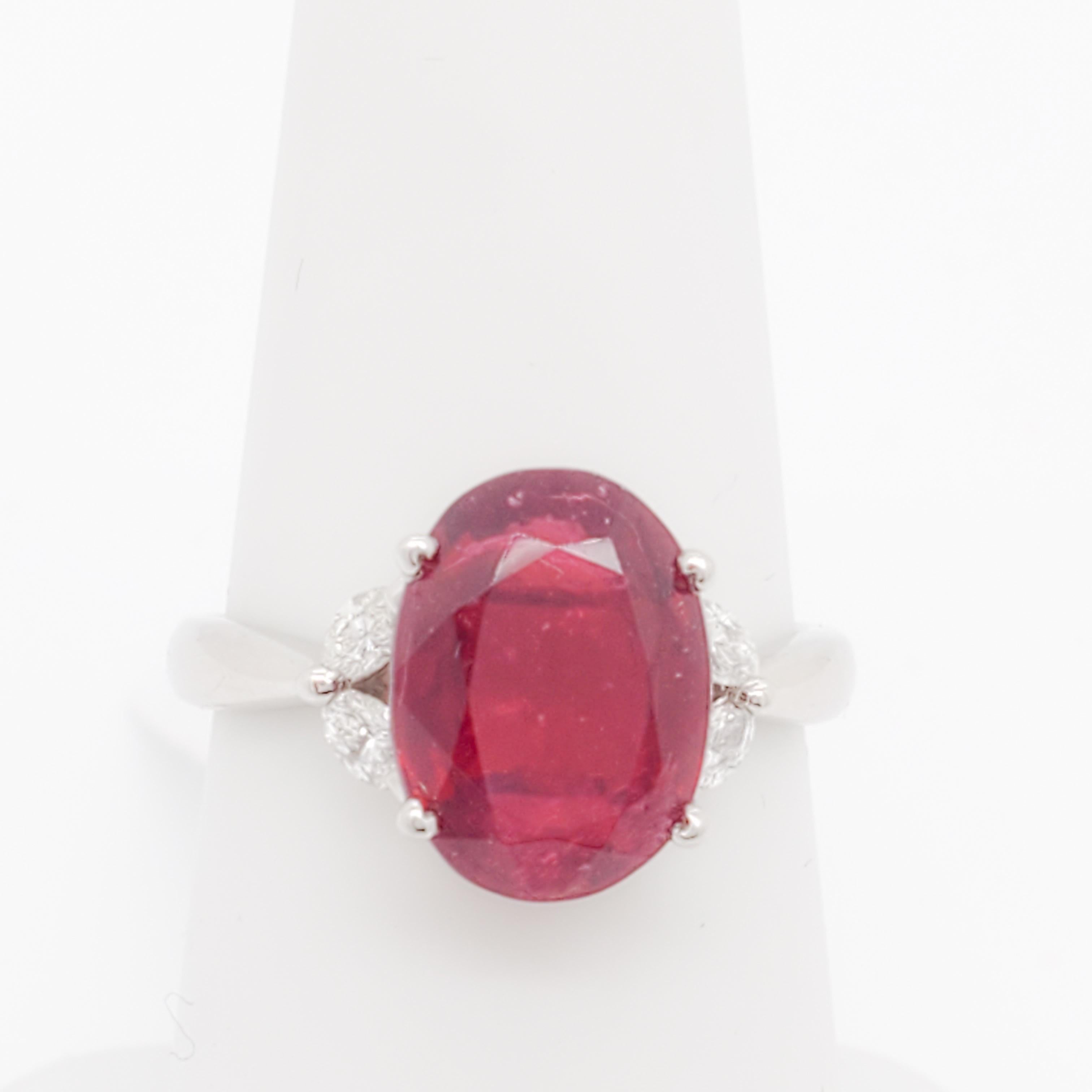 Women's or Men's Red Spinel and Diamond Cocktail Ring in Platinum For Sale