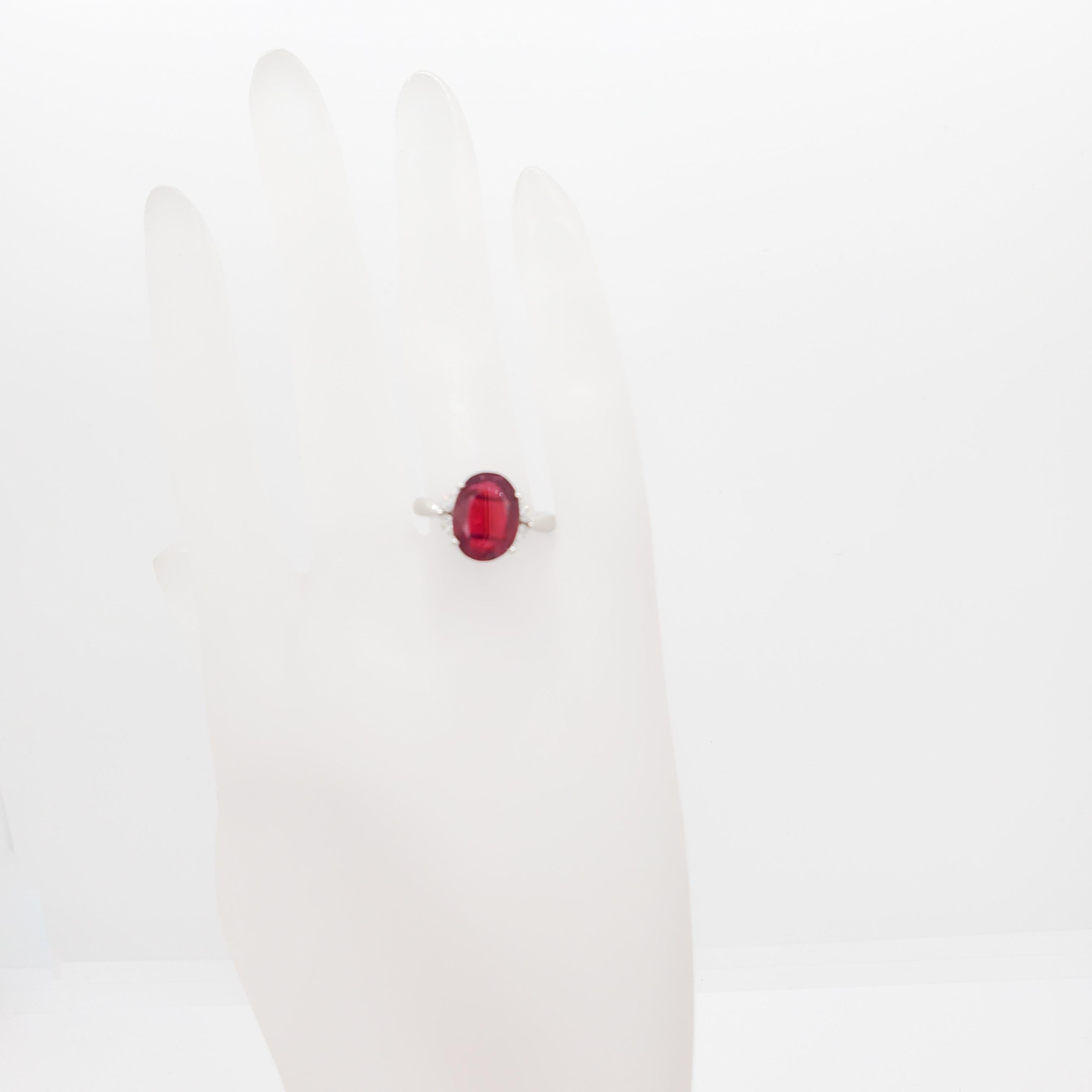 Oval Cut Red Spinel and Diamond Cocktail Ring in Platinum For Sale